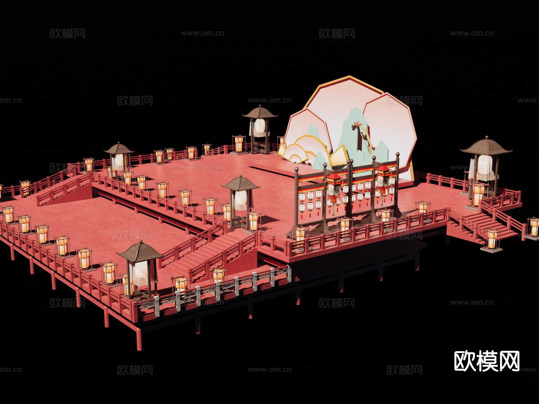 中式演出舞台 国风舞台 舞台背景su模型