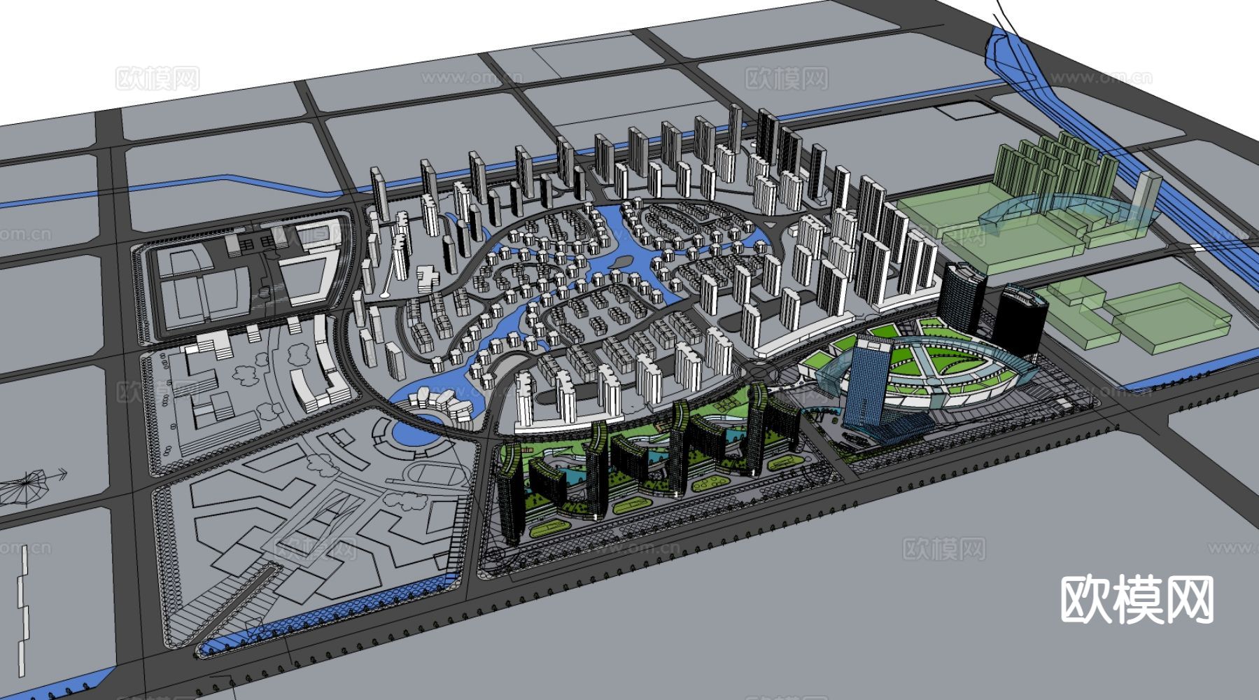 现代鸟瞰城市设计su模型