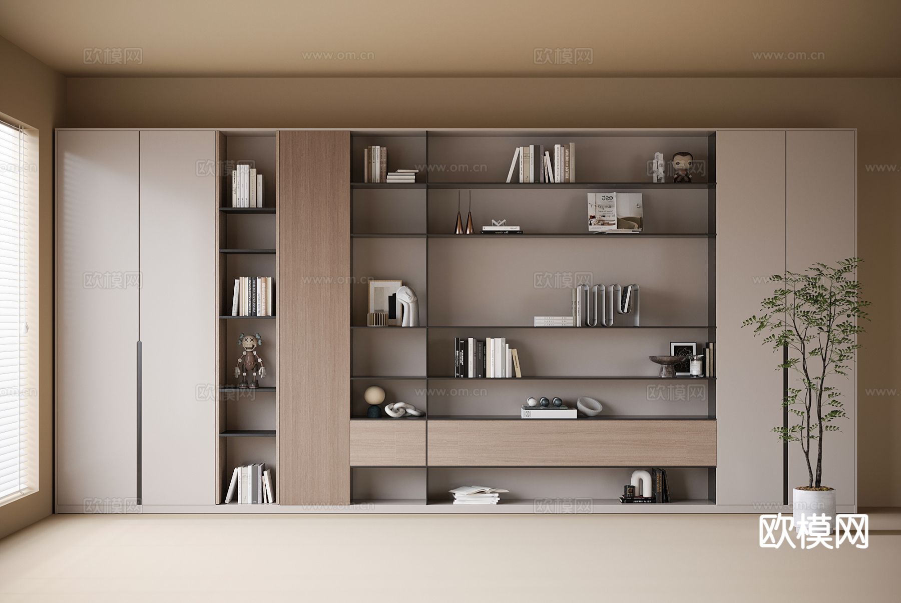 现代书柜 书架3d模型下载