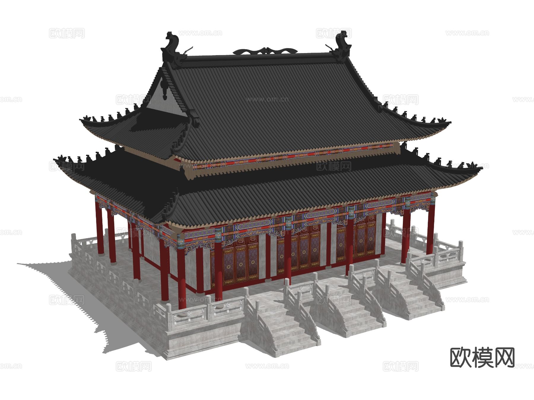 中式古建筑 大殿 重檐歇山顶su模型