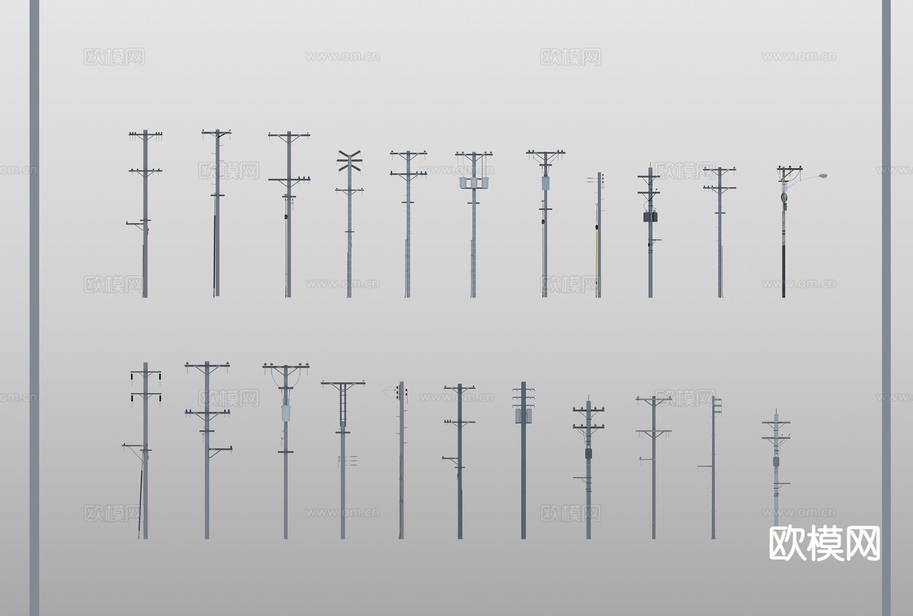 电线杆 高压电塔 高压线 电缆线 变电器 变电箱 铁塔3d模型