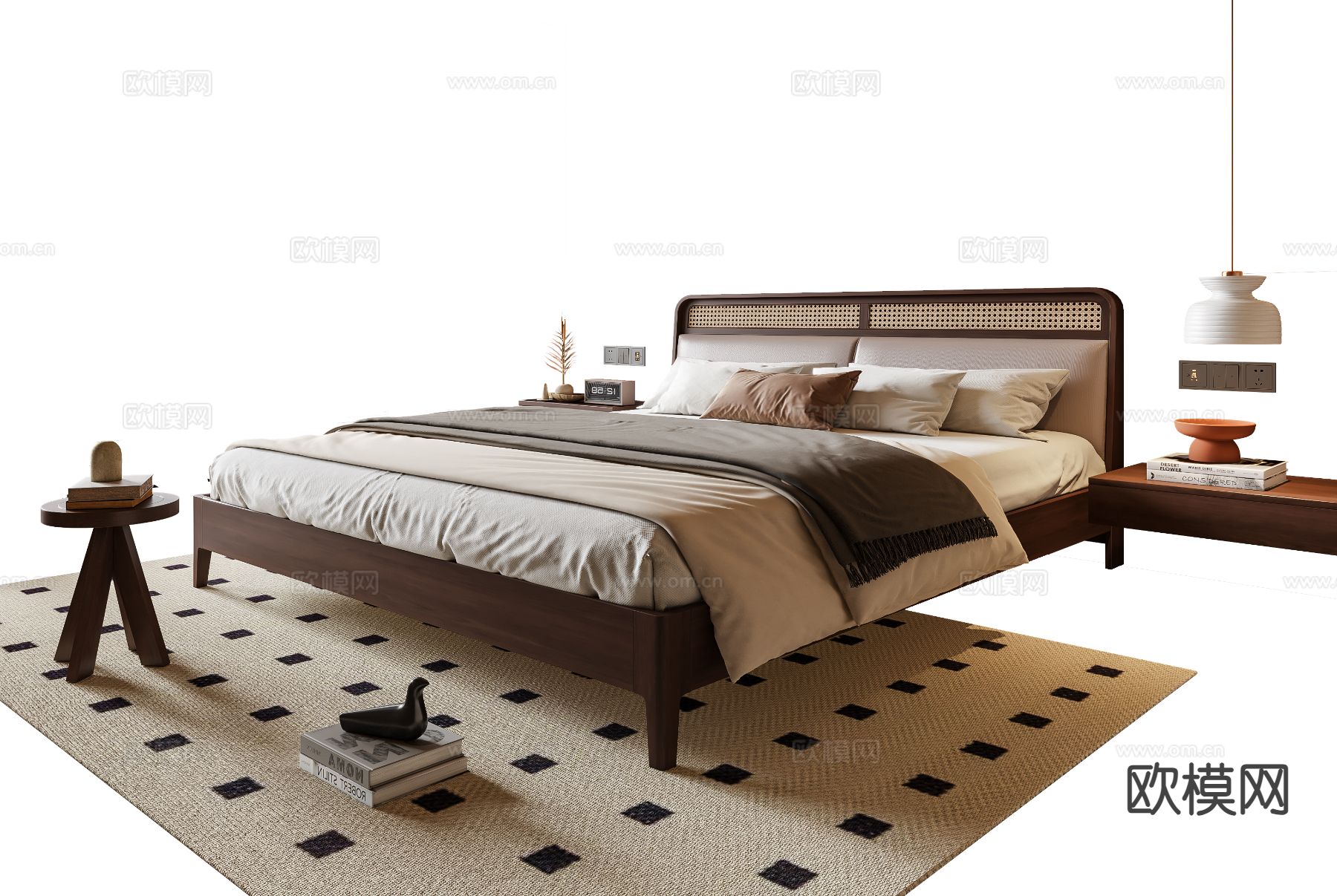 中古风双人床su模型下载（渲染图2）