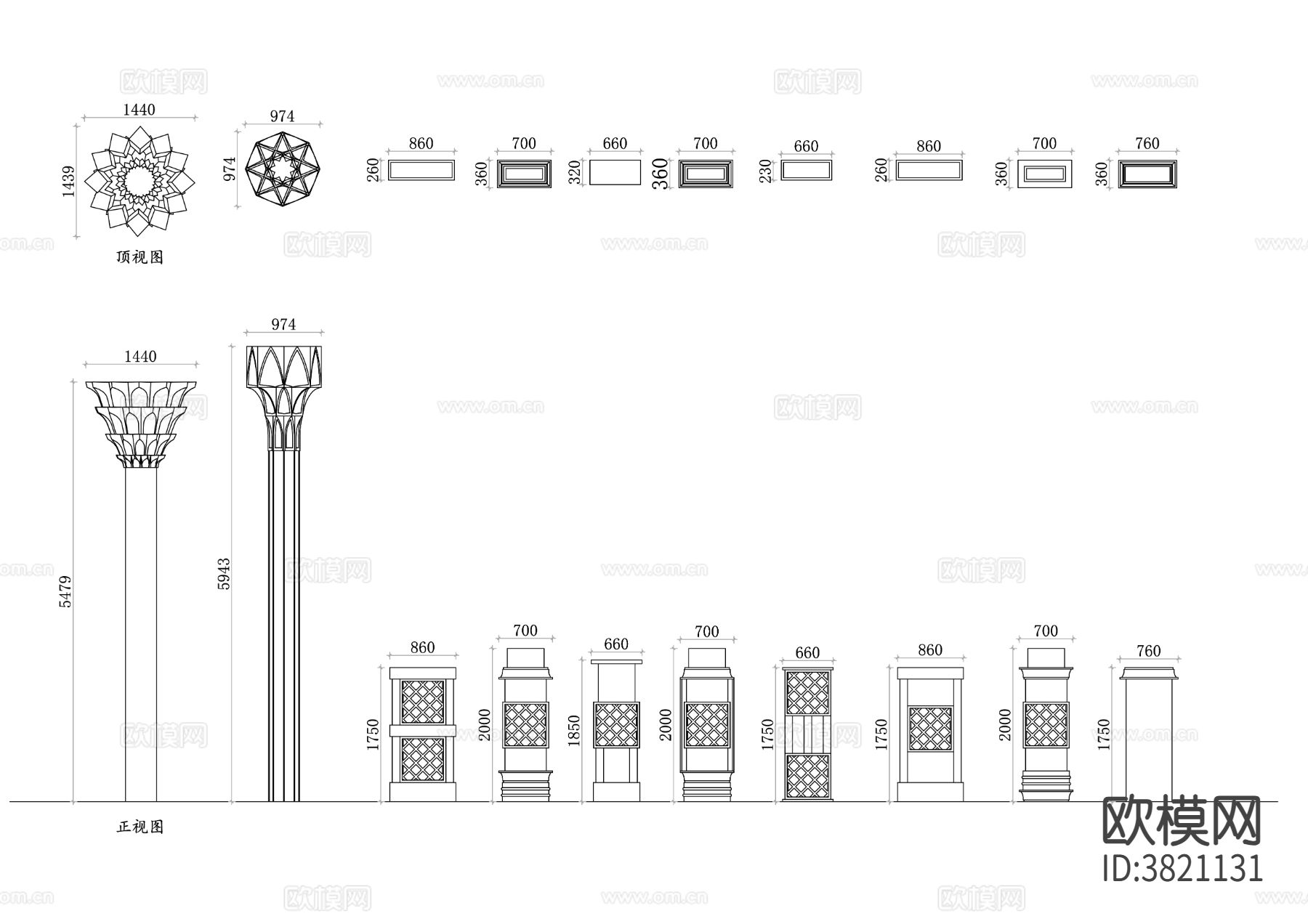 阿拉伯柱  清真寺柱 中东装饰柱CAD施工图