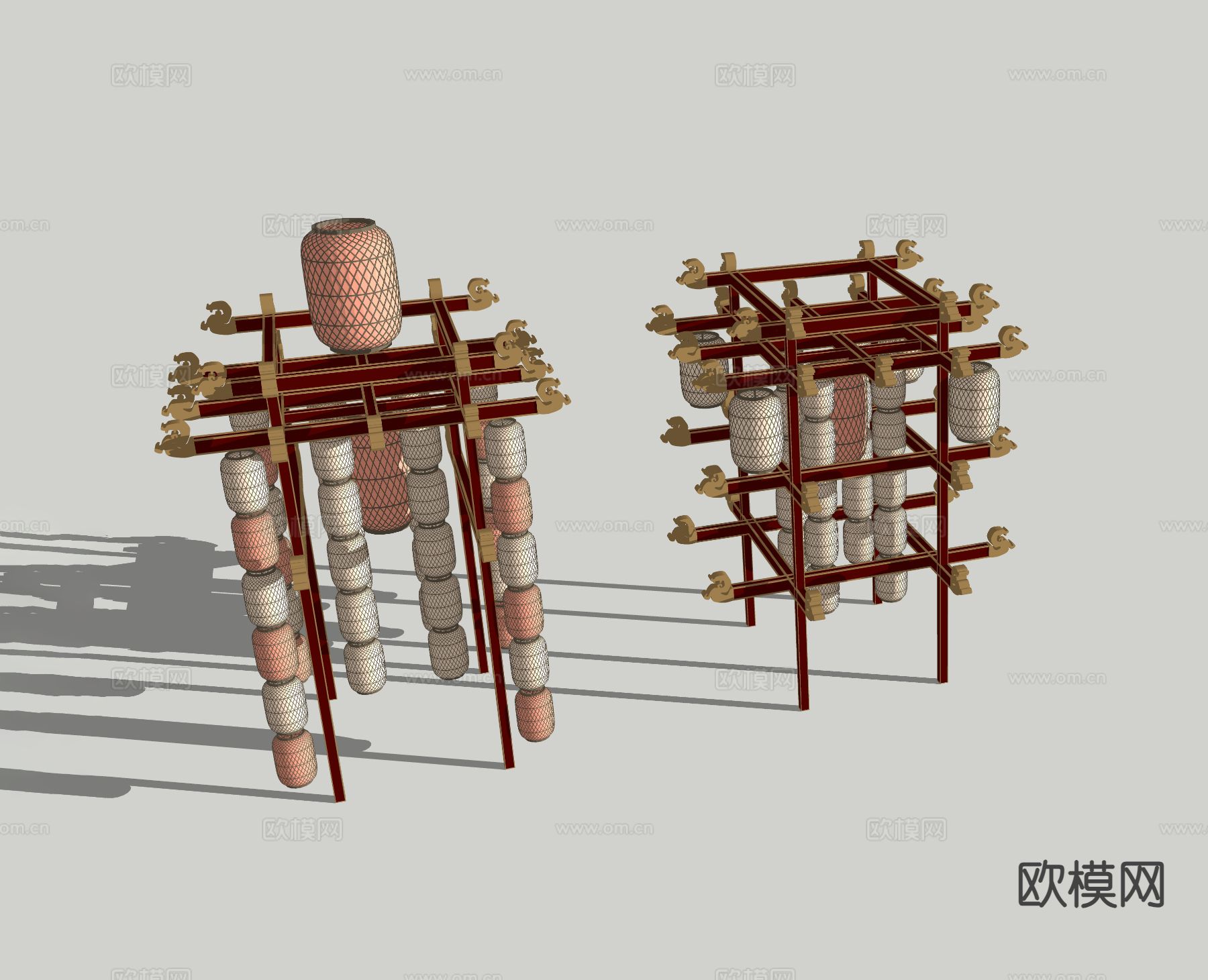 新中式 灯笼装置 美陈打卡 美陈3d模型