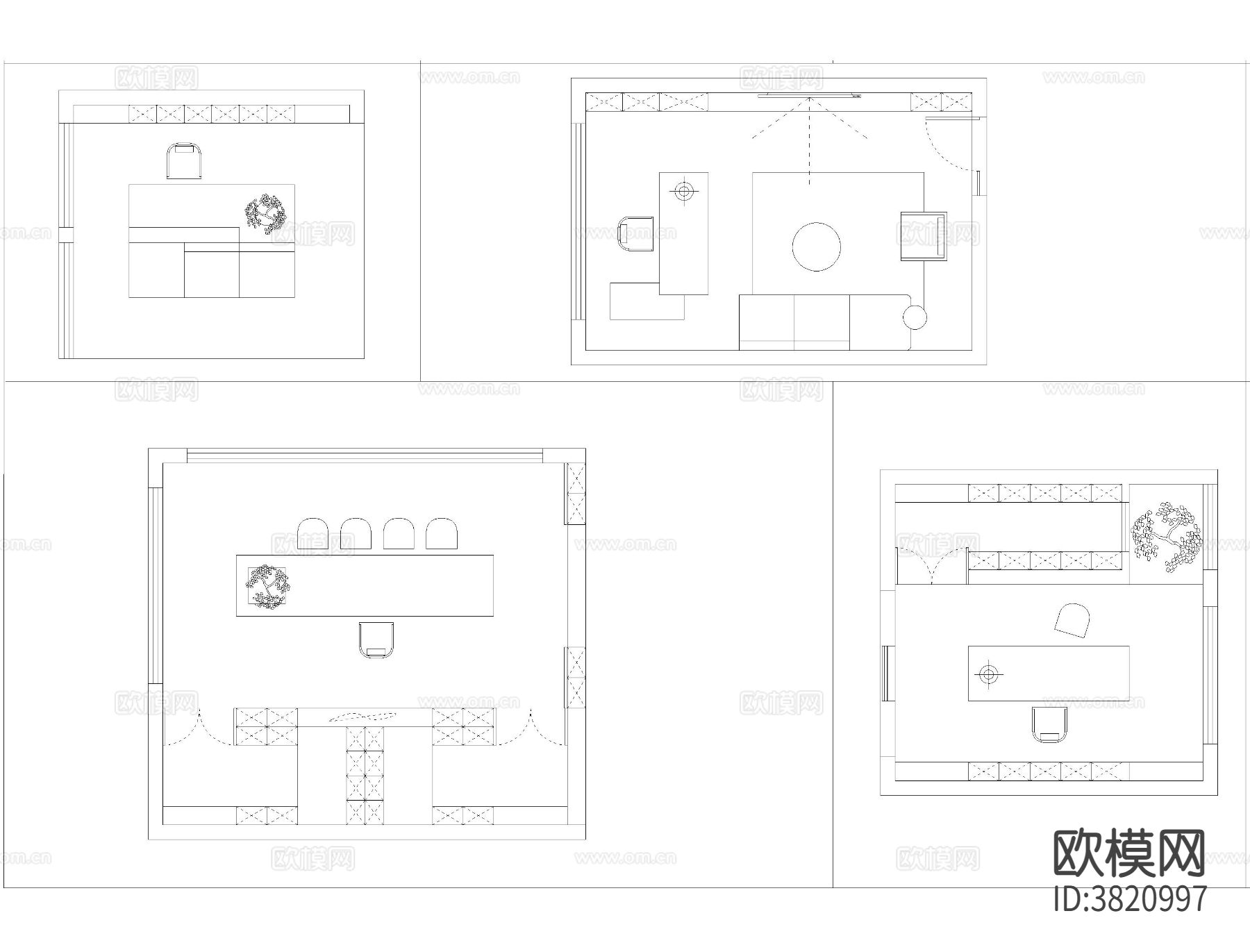 103个书房cad平面图下载（渲染图2）
