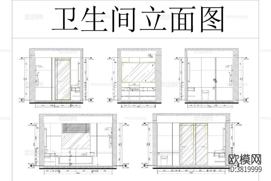 室内家装客厅餐厅卧室卫生间厨房cad立面图下载(渲染图5)