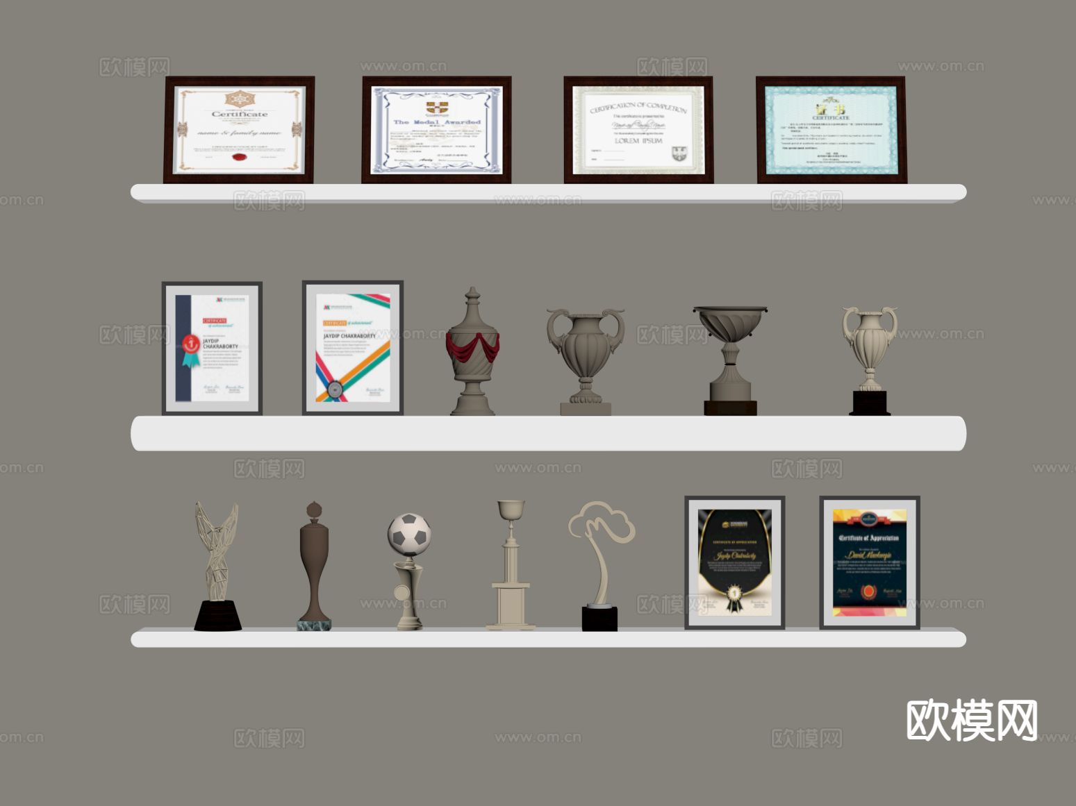 奖杯奖牌 证书su模型下载（渲染图1）