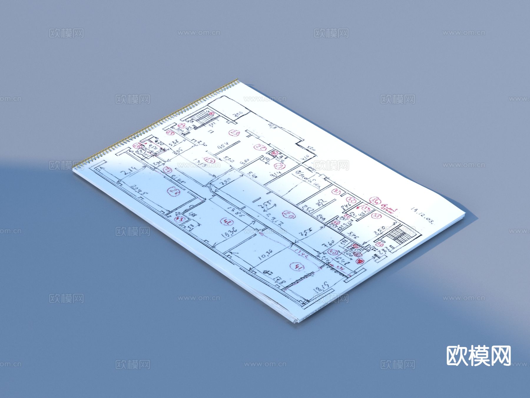 手稿 纸张 平面图3d模型