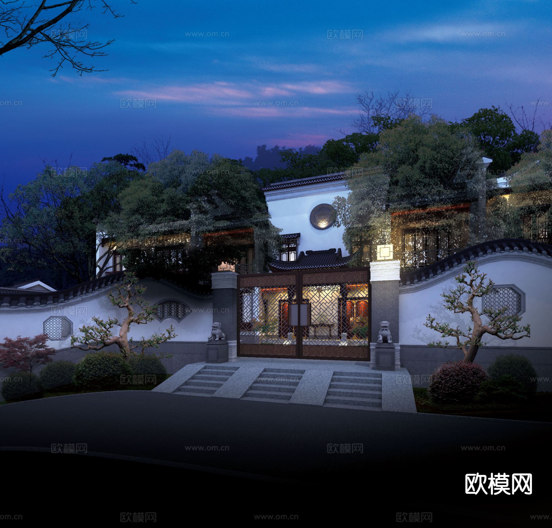 中式四合院 庭院朝门3d模型下载（渲染图1）