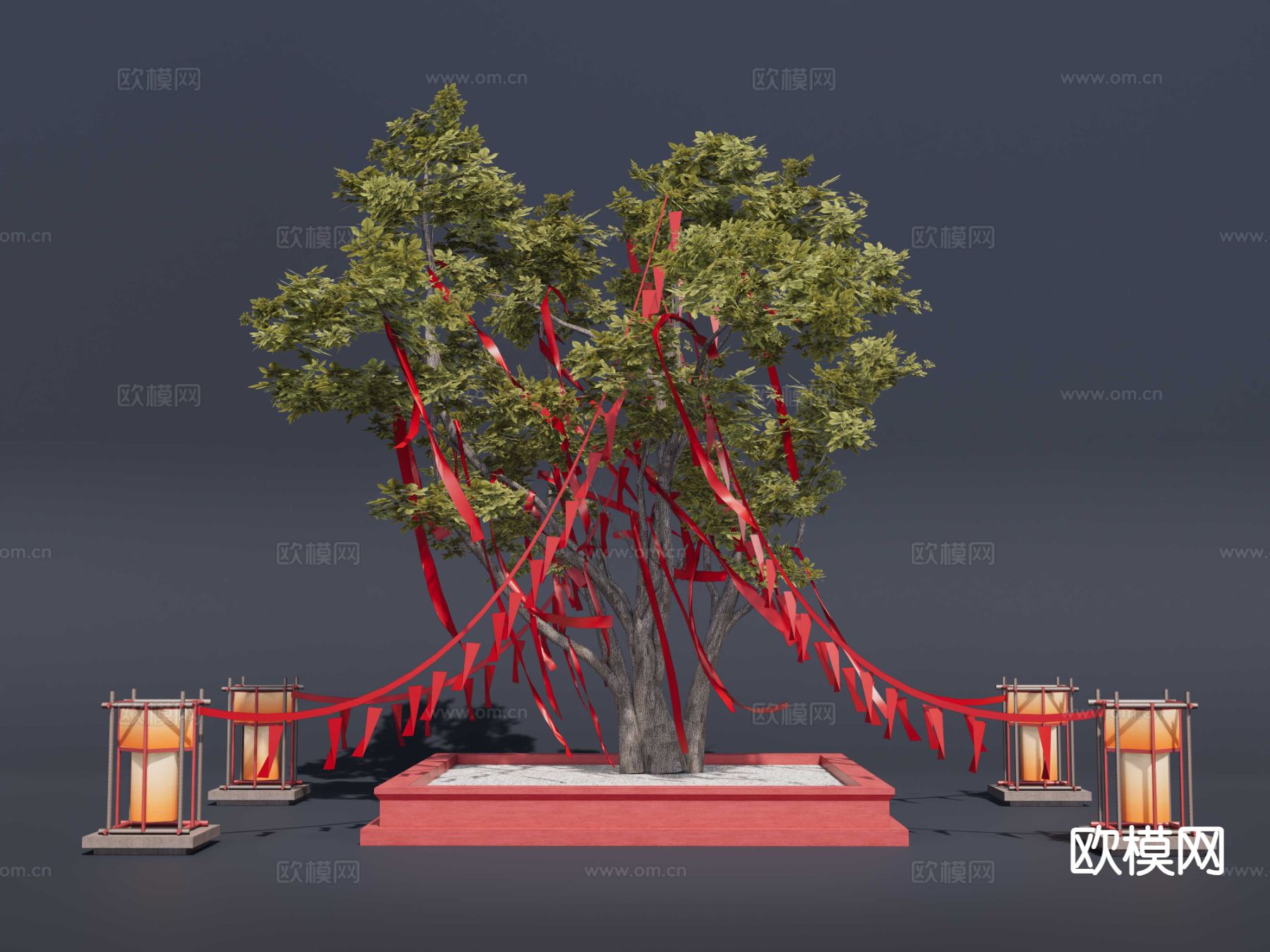 中式祈福树 古树景观 景区景观树su模型下载（渲染图4）