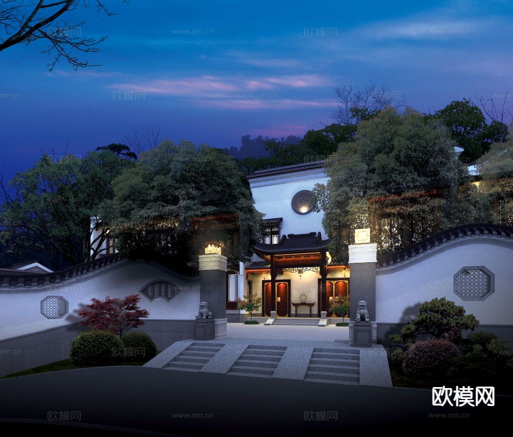 中式四合院 庭院朝门3d模型下载（渲染图2）