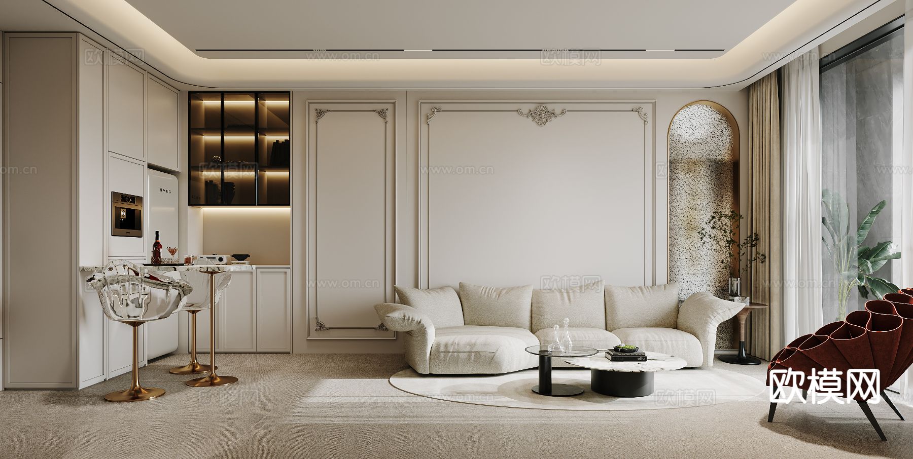 法式客餐厅3d模型下载（渲染图1）