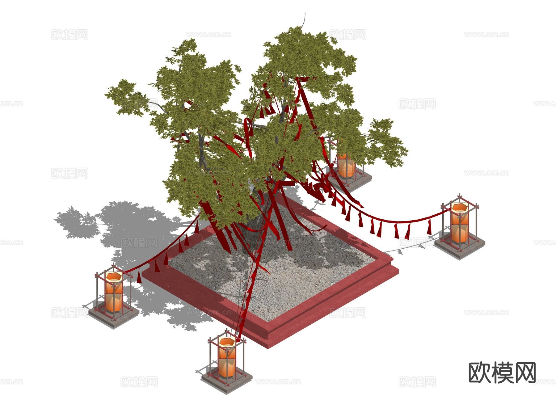 中式祈福树 古树景观 景区景观树su模型下载（渲染图1）