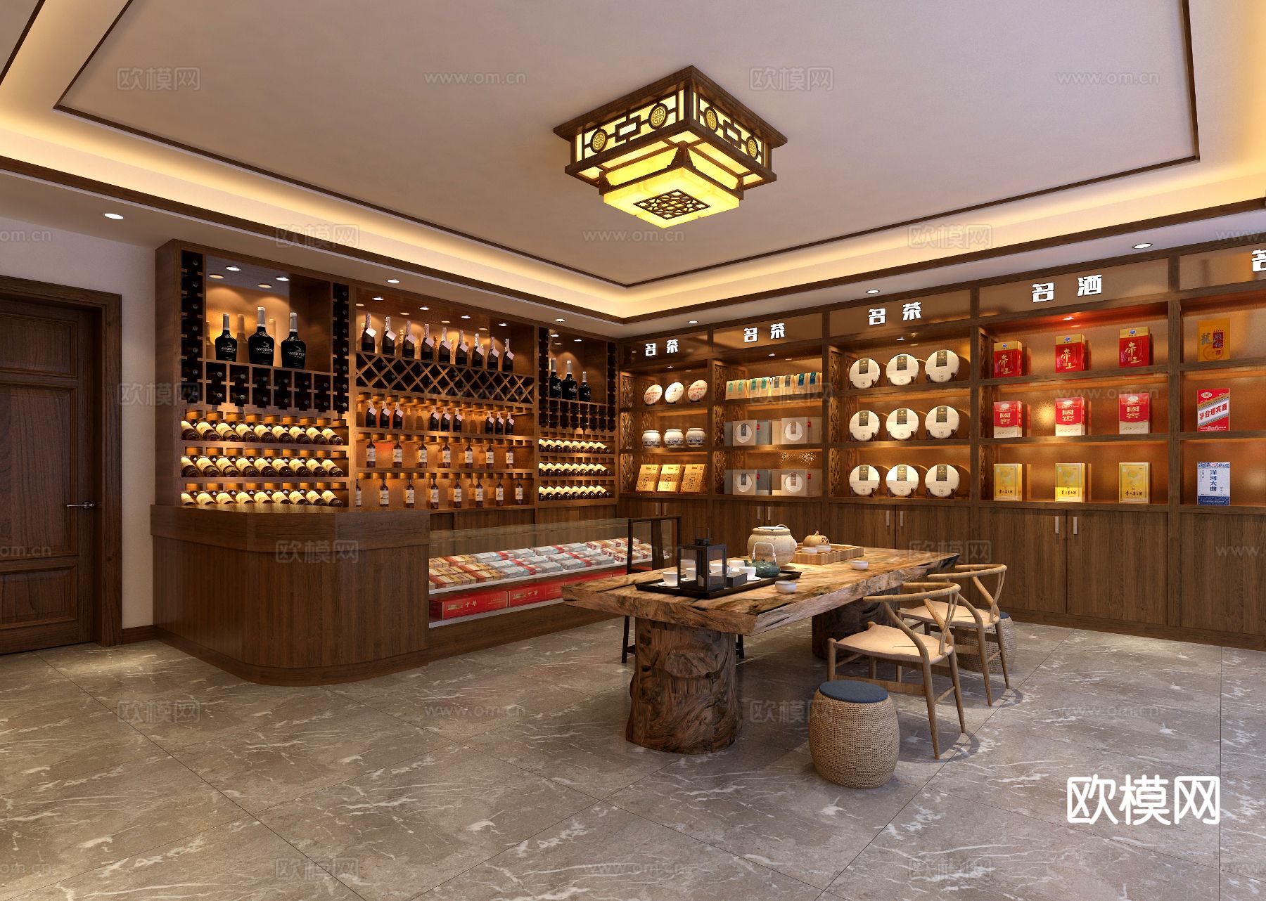 中式烟酒专卖店 茶叶店3d模型下载（渲染图2）