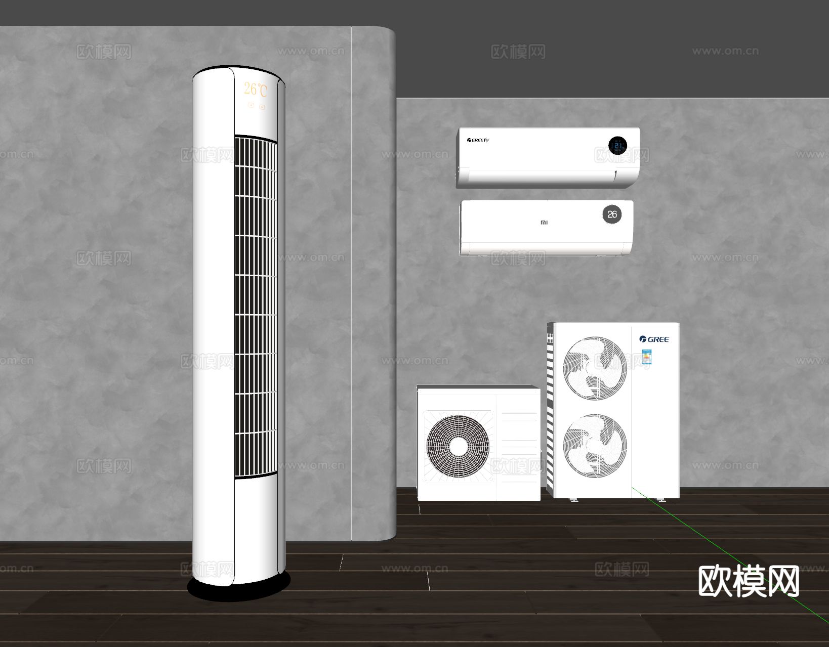 立式空调 挂壁空调 空调外机su模型