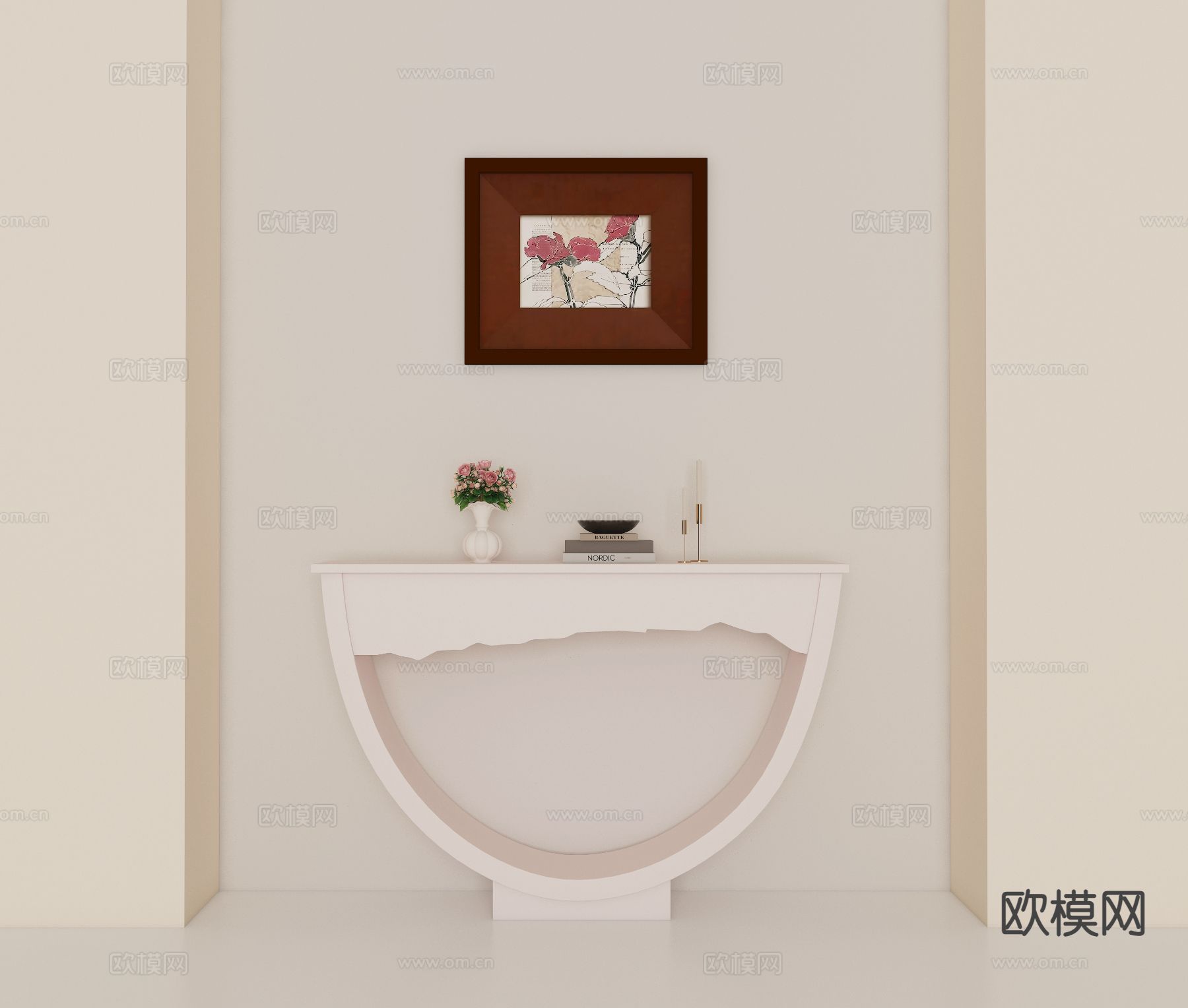 奶油风端景台 条案3d模型下载