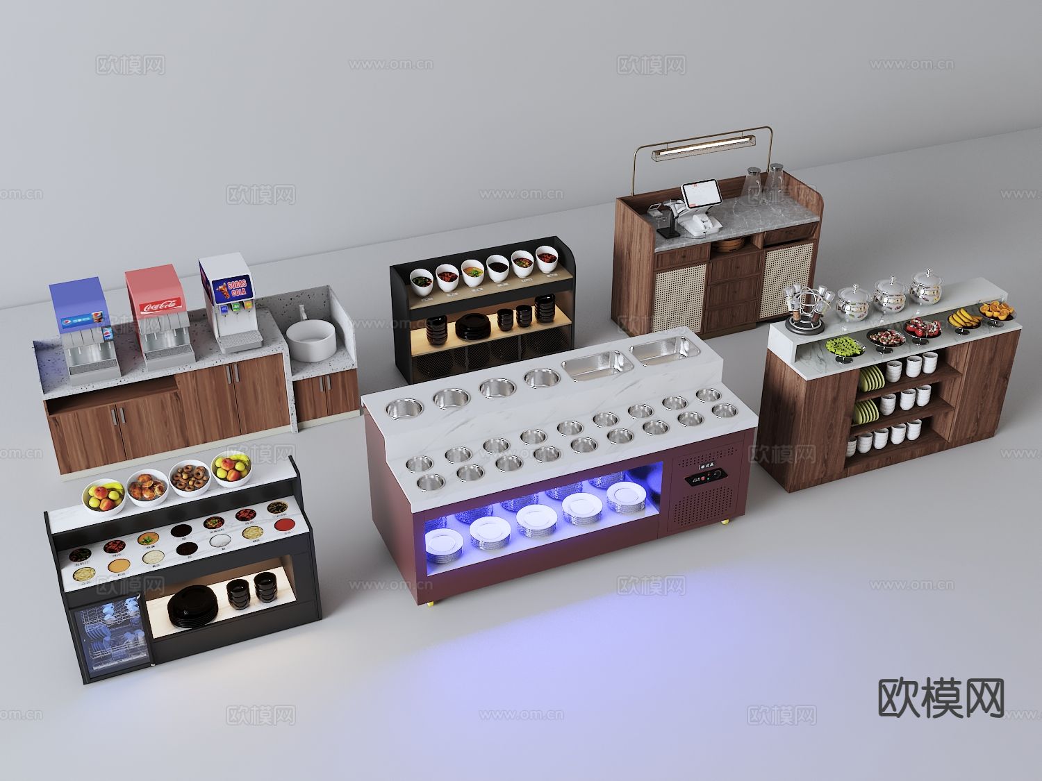 现代自助餐台 调料柜3d模型下载