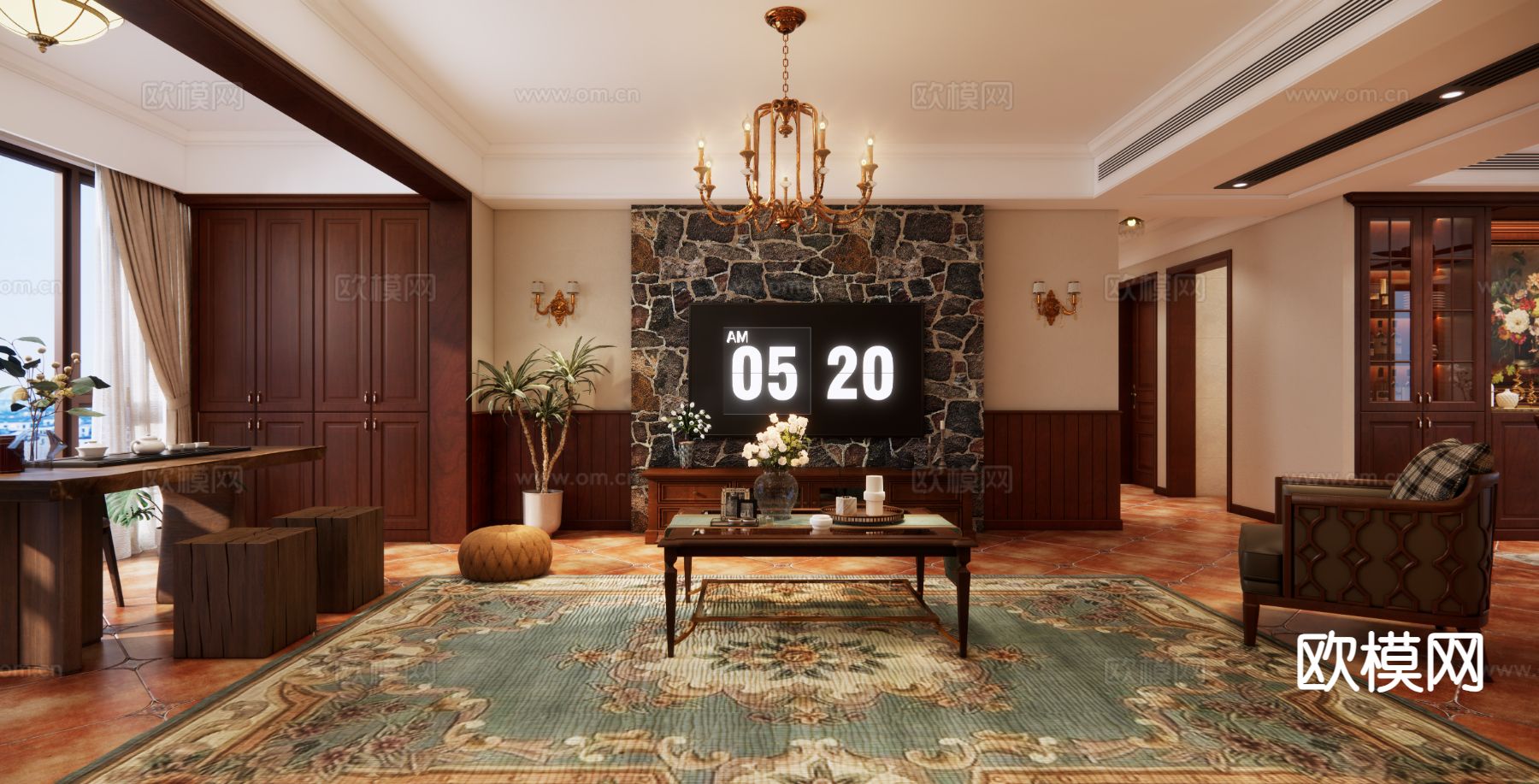 美式客餐厅su模型下载（渲染图4）