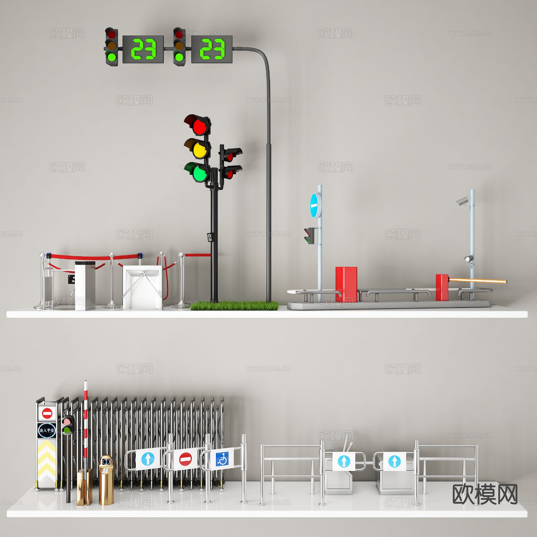 交通设施 红绿灯 门禁 电动伸缩门3d模型