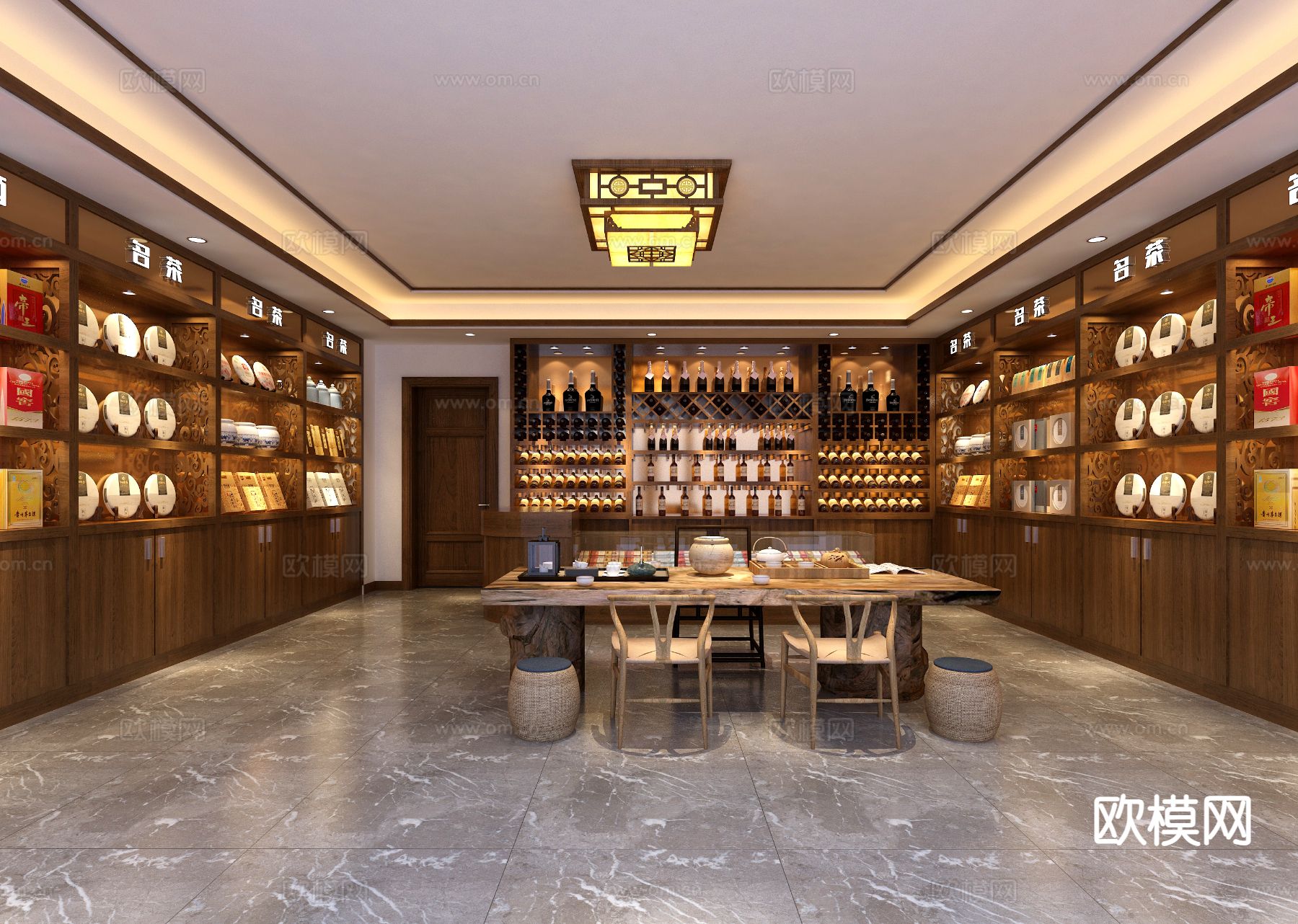 中式烟酒专卖店 茶叶店3d模型下载（渲染图1）