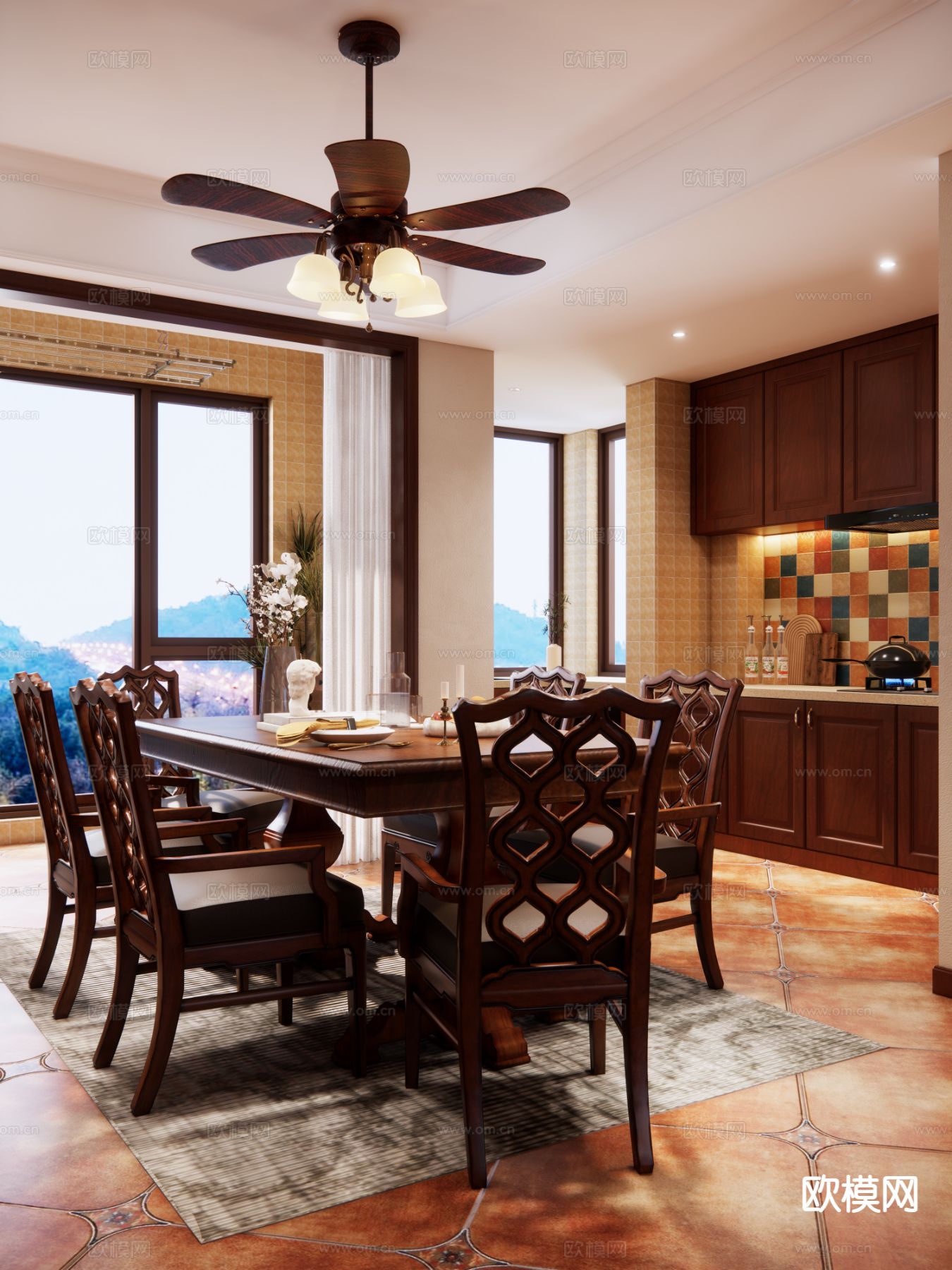 美式客餐厅su模型下载（渲染图3）