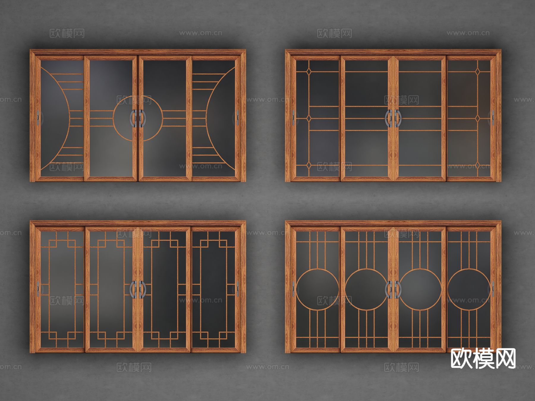 中式阳台门 推拉门 厨房门 移门3d模型