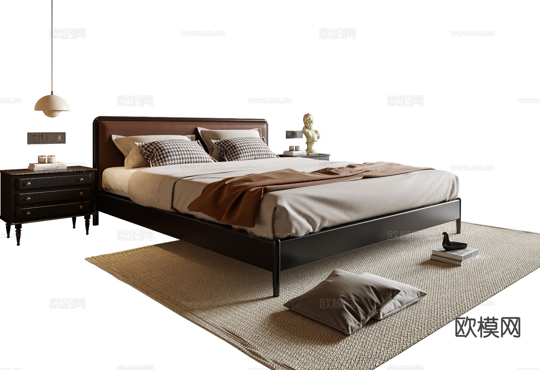 中古风双人床3d模型下载