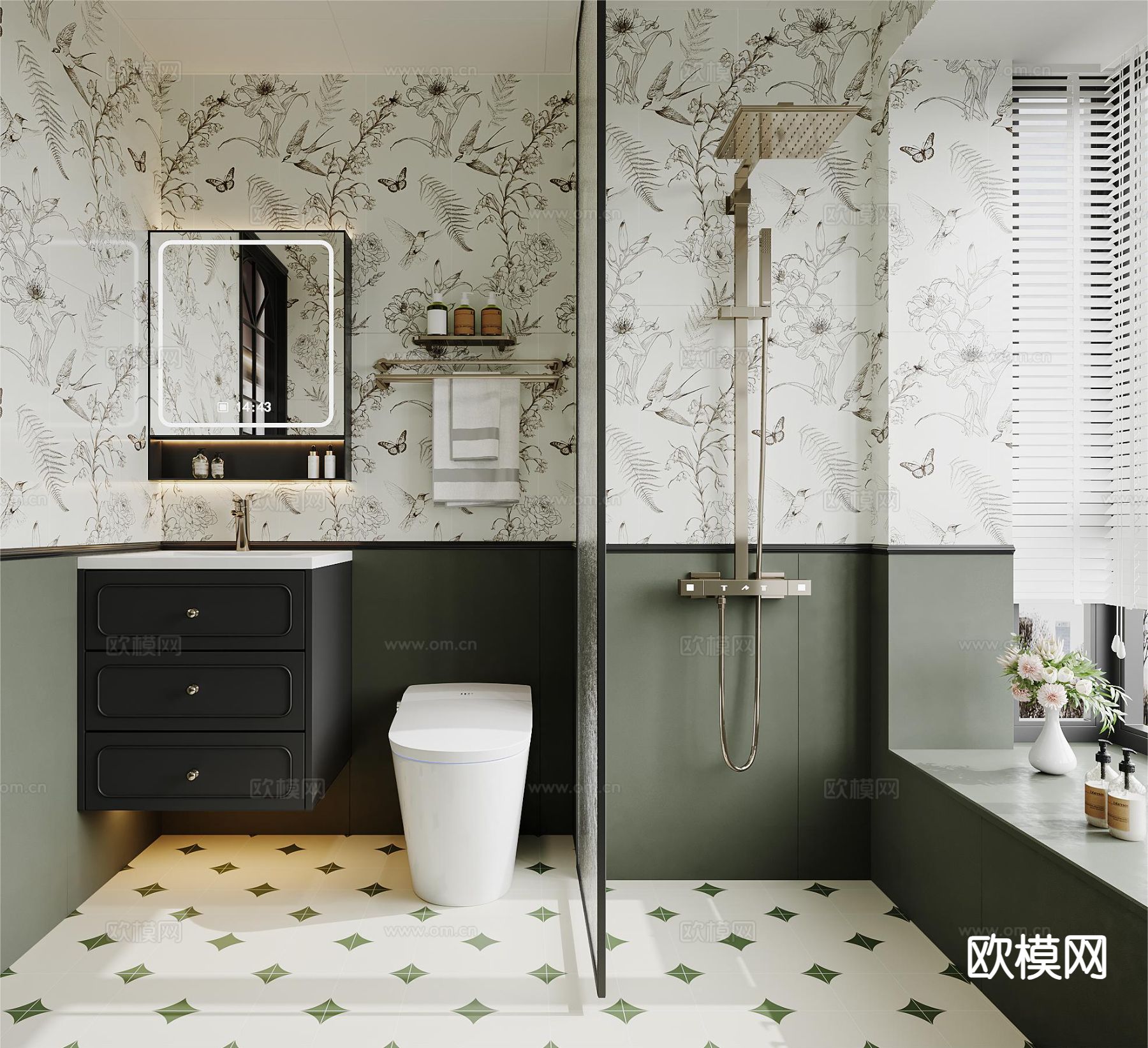 法式卫生间 浴室3d模型下载（渲染图2）