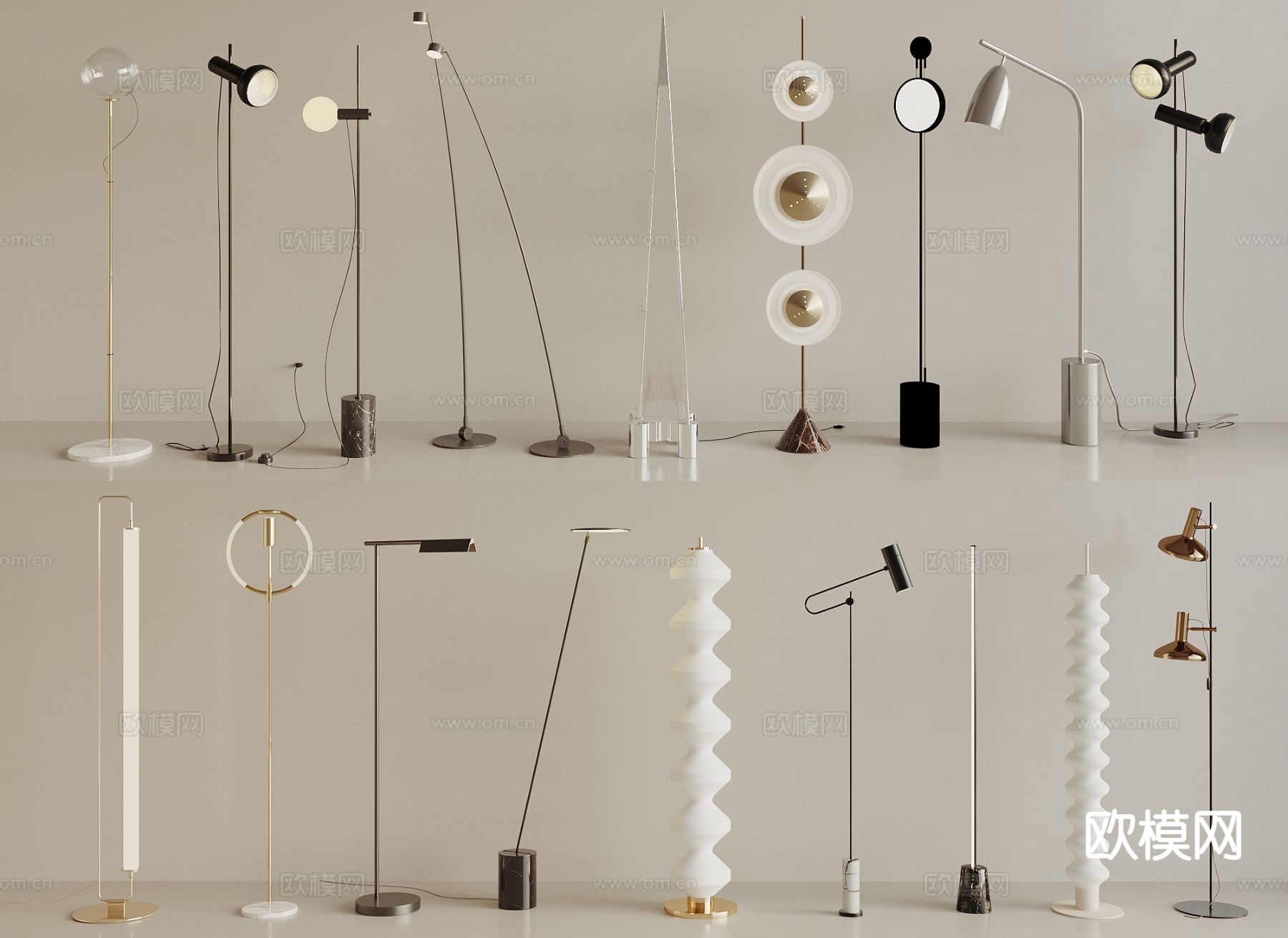 奶油风落地灯3d模型下载