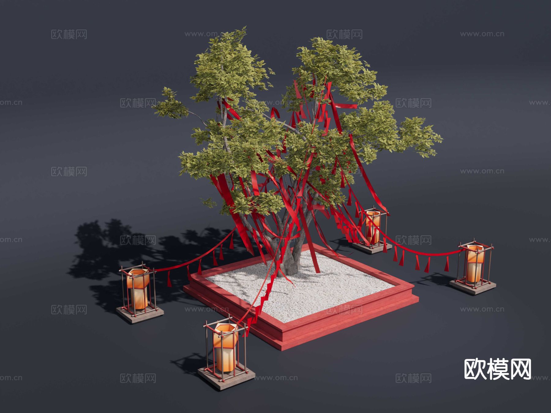 中式祈福树 古树景观 景区景观树su模型下载（渲染图3）
