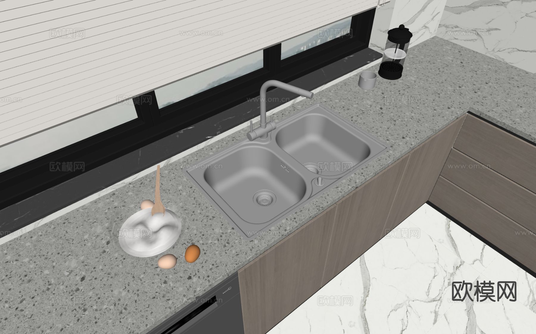 现代不锈钢水槽su模型下载（渲染图1）