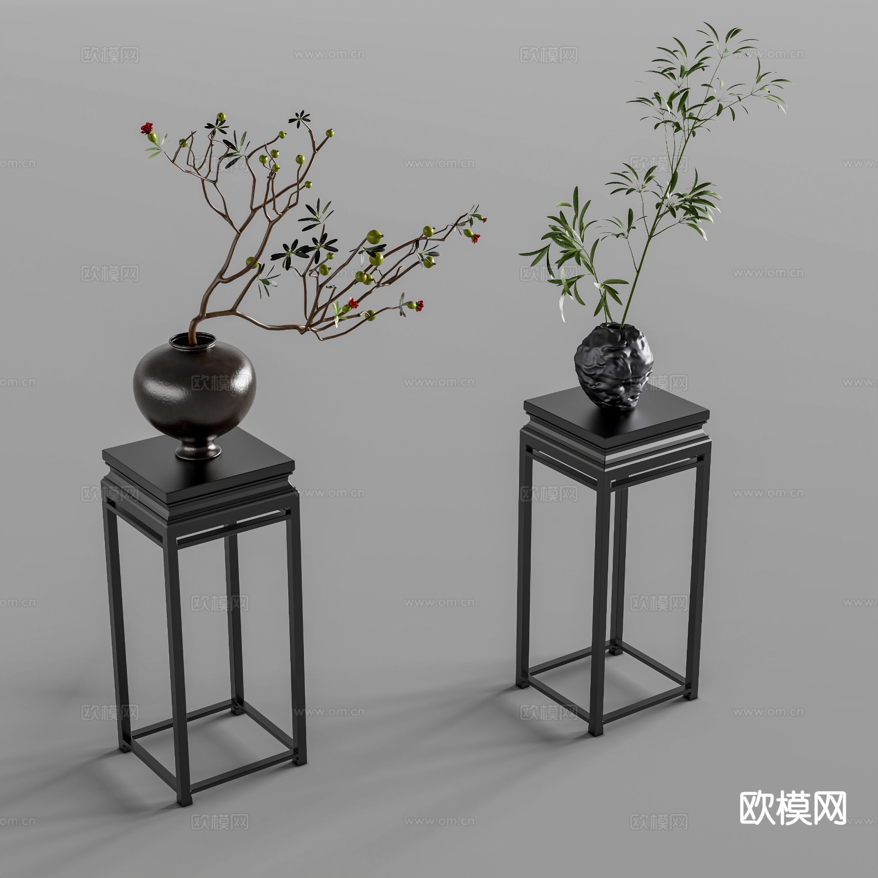 新中式花瓶 花艺 花架3d模型