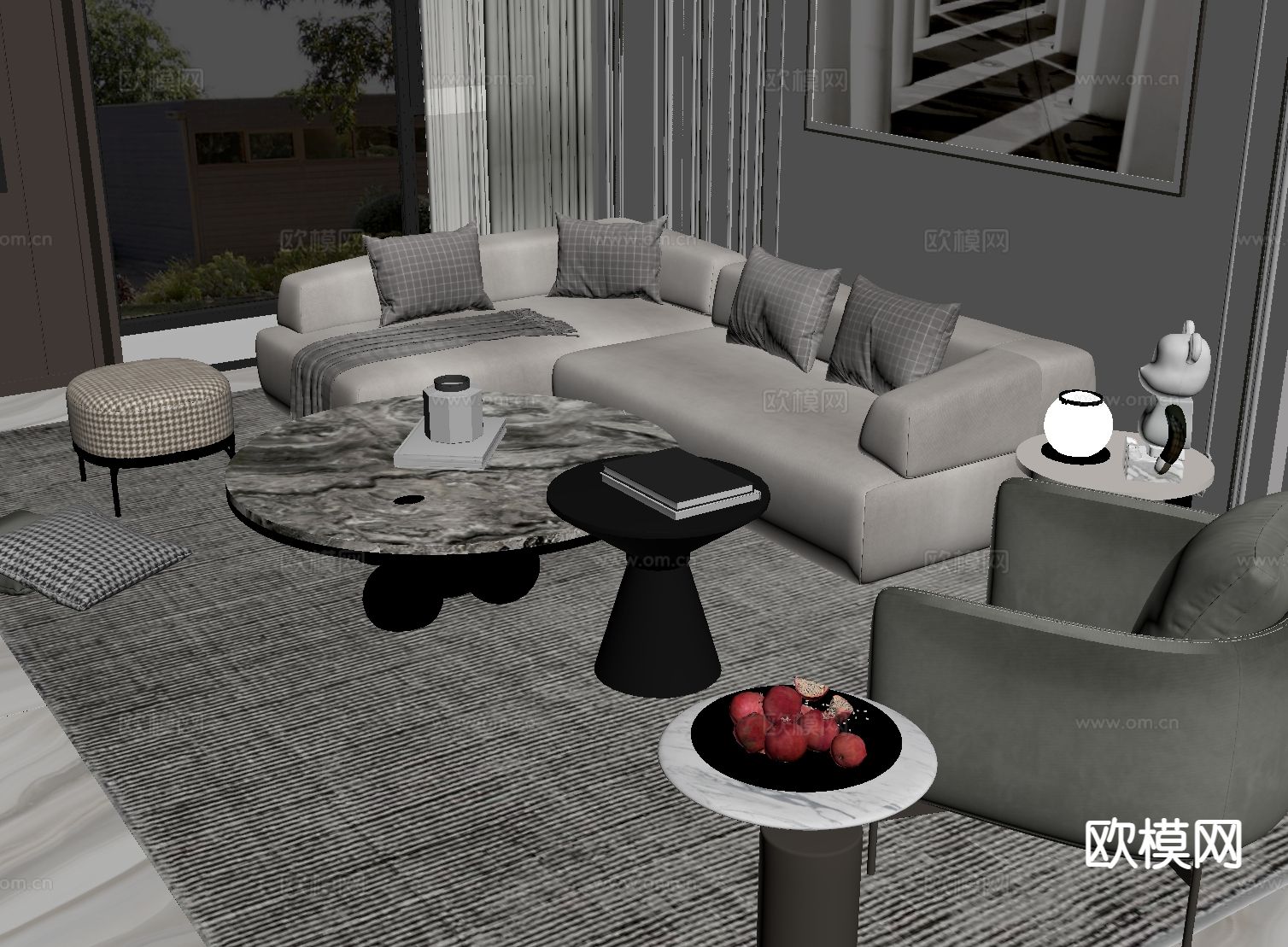 法式组合沙发su模型下载（渲染图1）