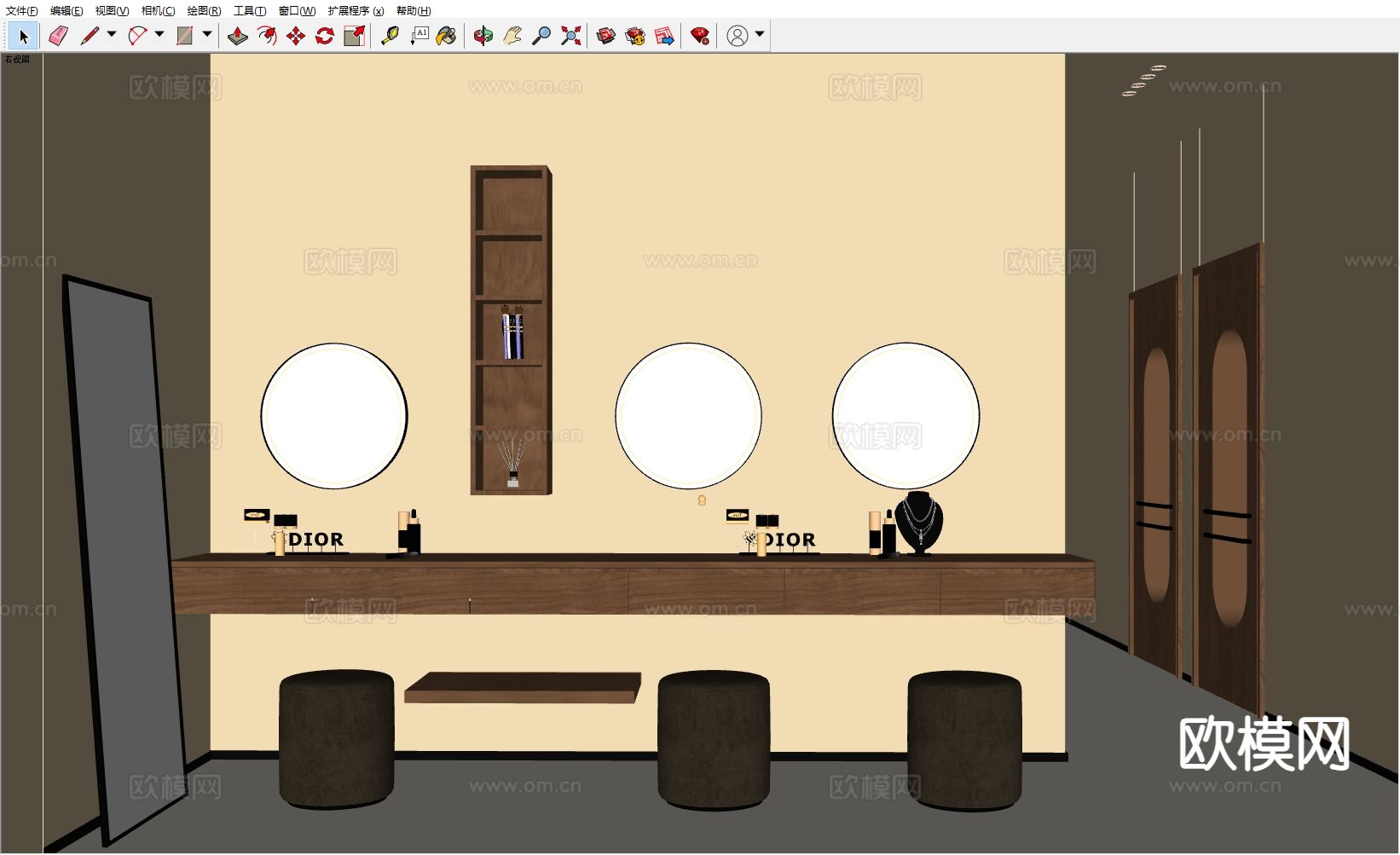 现代梳妆台 镜子 镜柜su模型