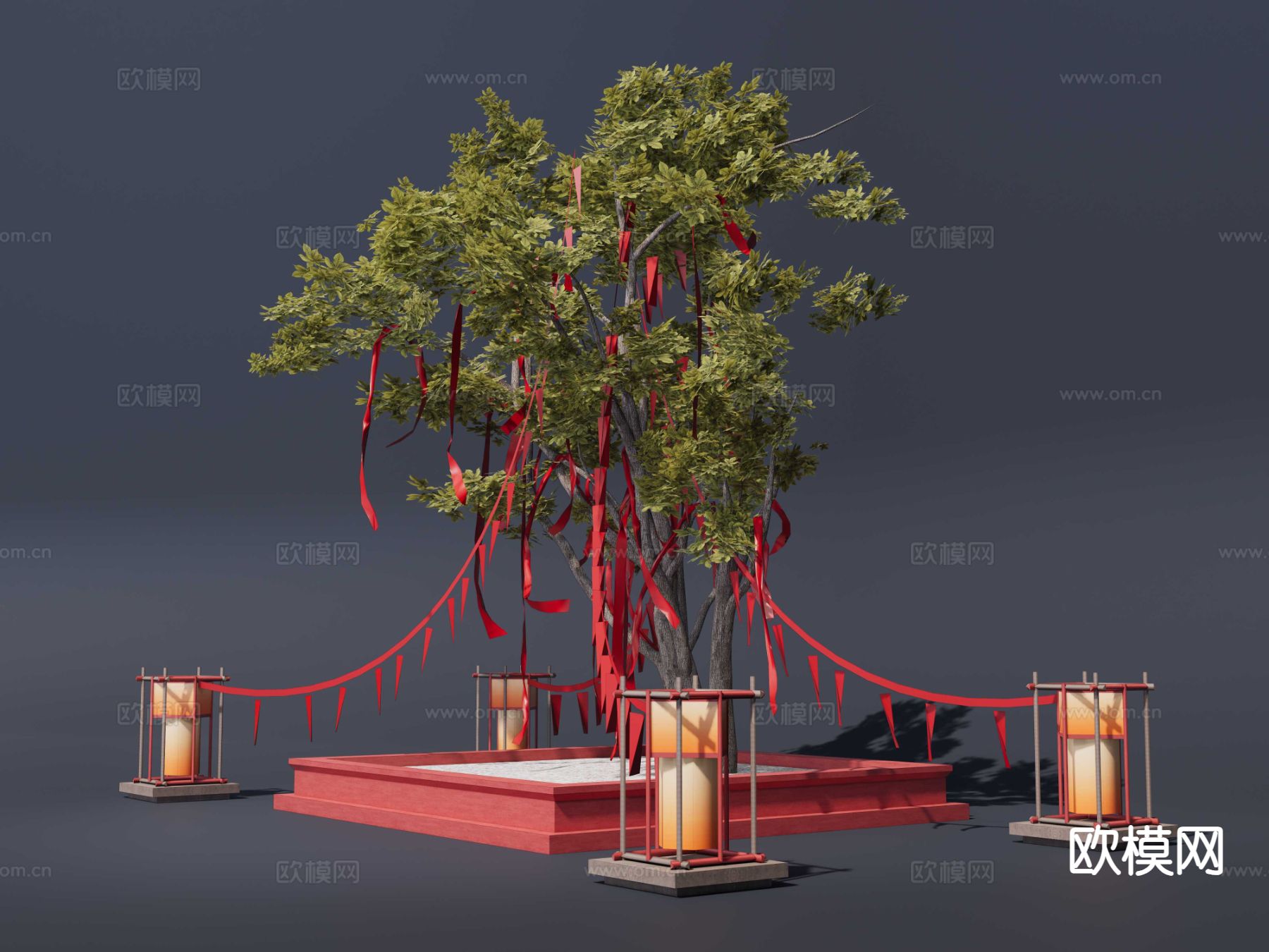 中式祈福树 古树景观 景区景观树su模型下载（渲染图2）