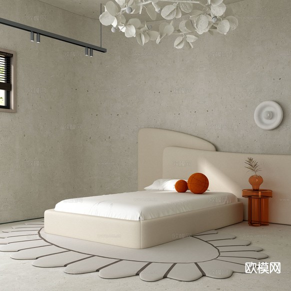现代单人床3d模型下载