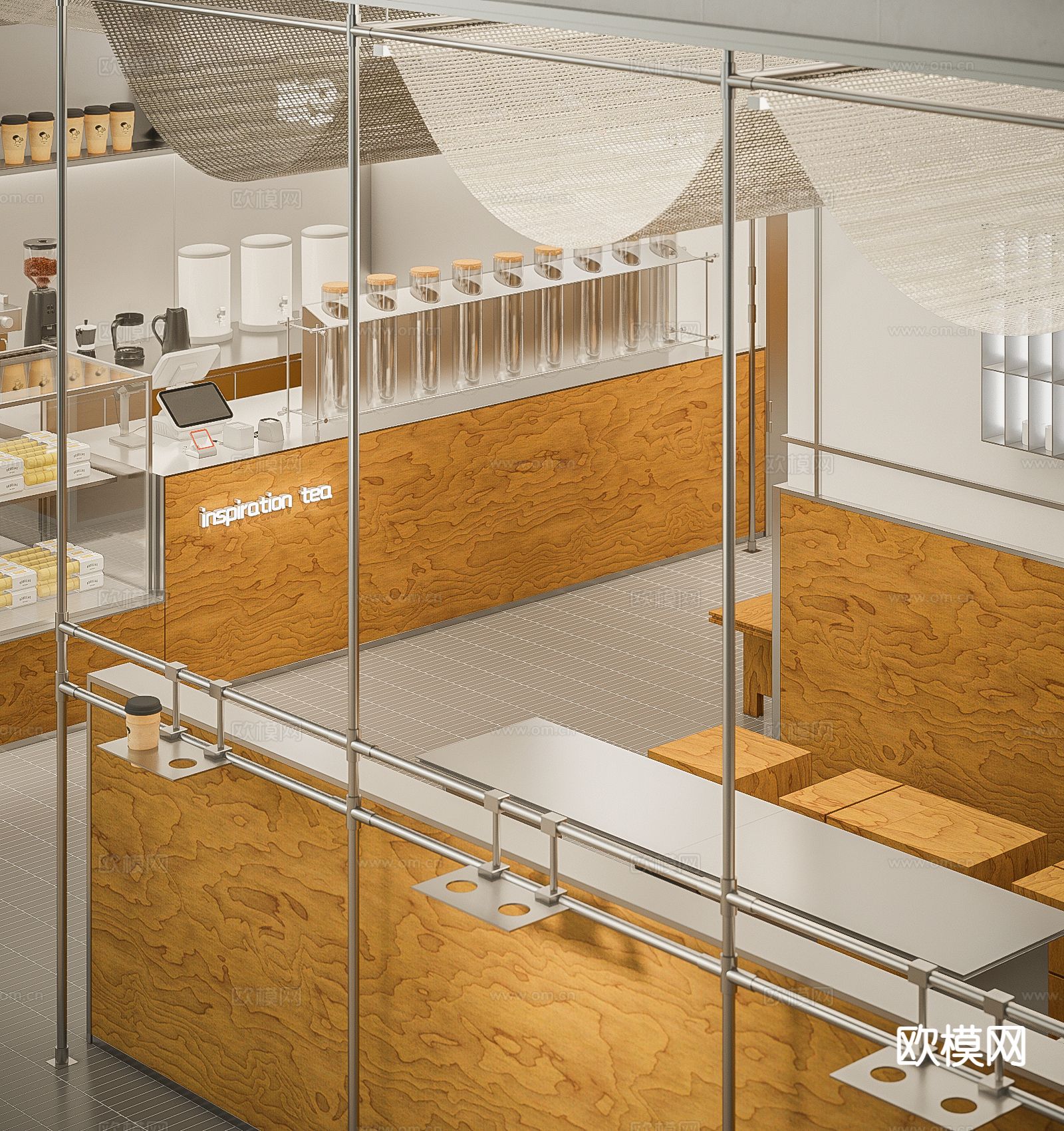 现代奶茶店 甜品店 喜茶3d模型下载（渲染图2）