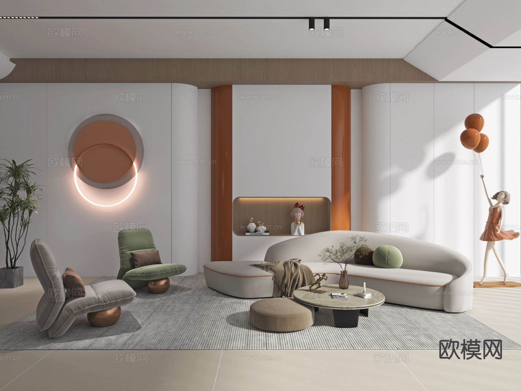 奶油风沙发茶几 组合沙发3d模型下载