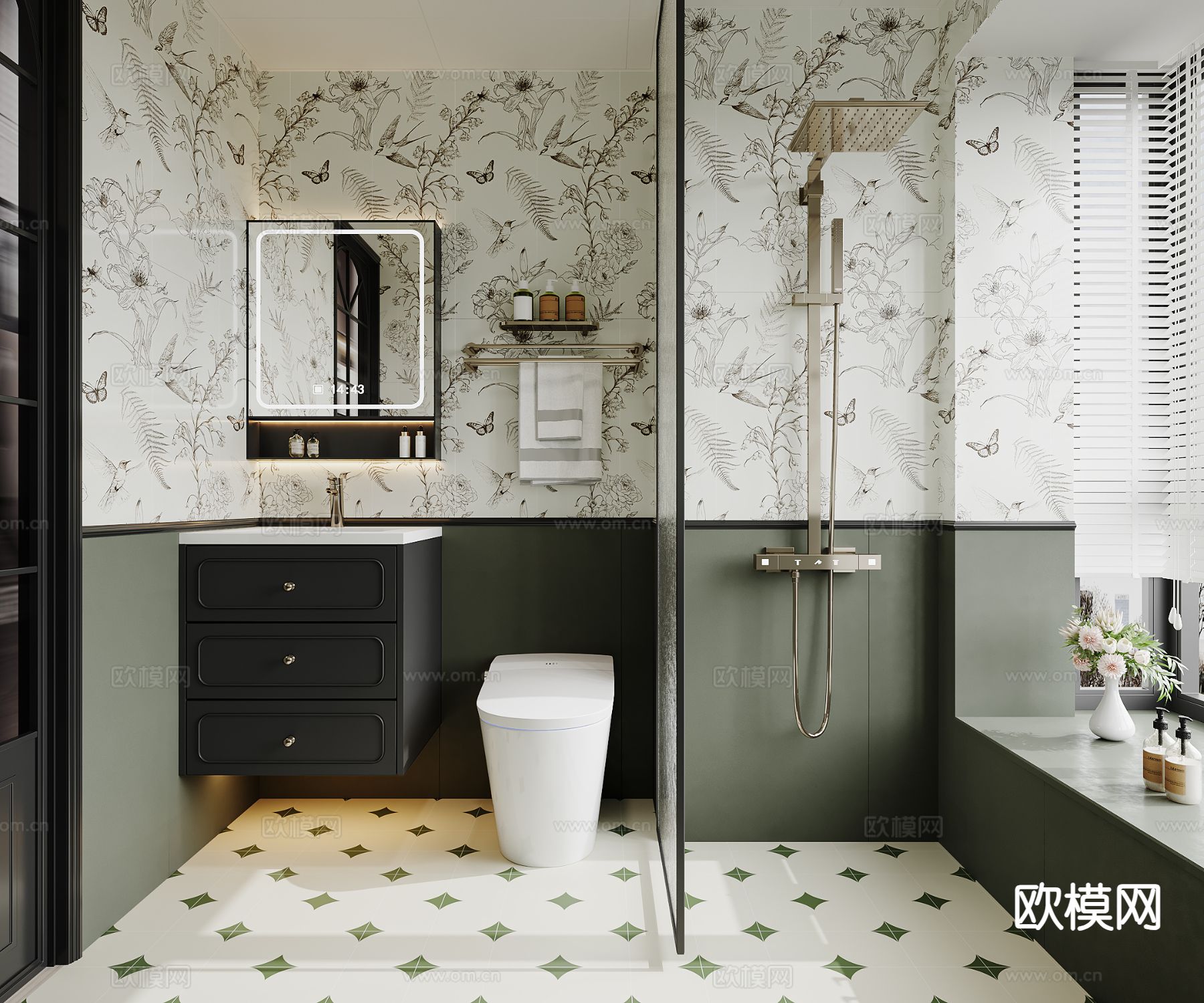 法式卫生间 浴室3d模型下载（渲染图1）