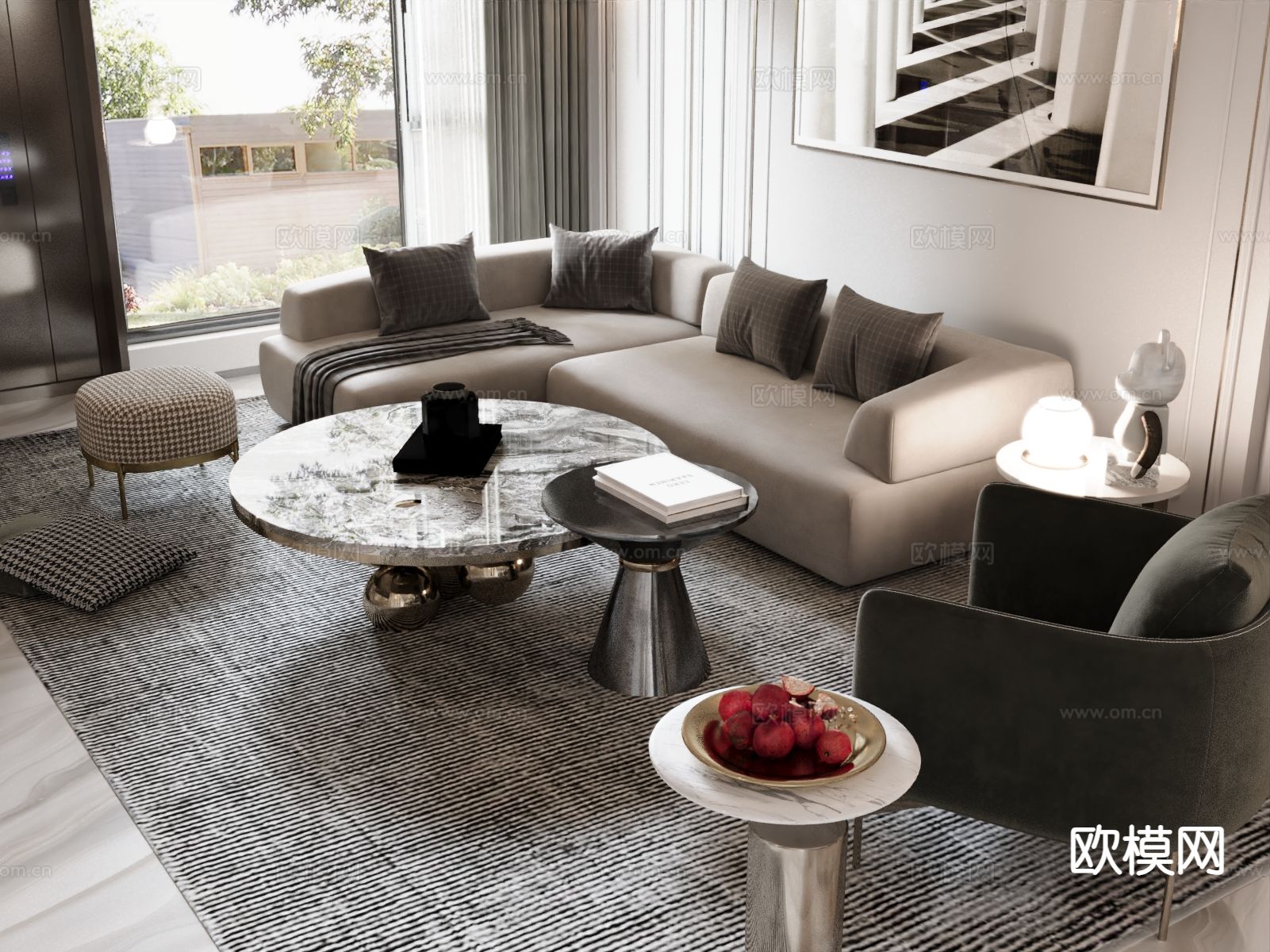 法式组合沙发su模型下载（渲染图2）