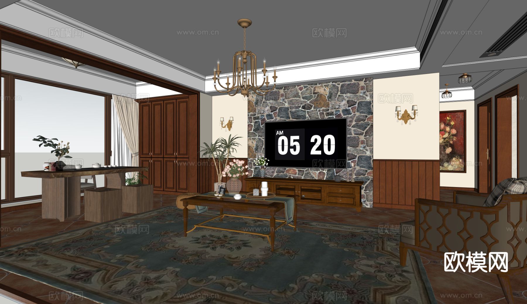 美式客餐厅su模型下载（渲染图1）