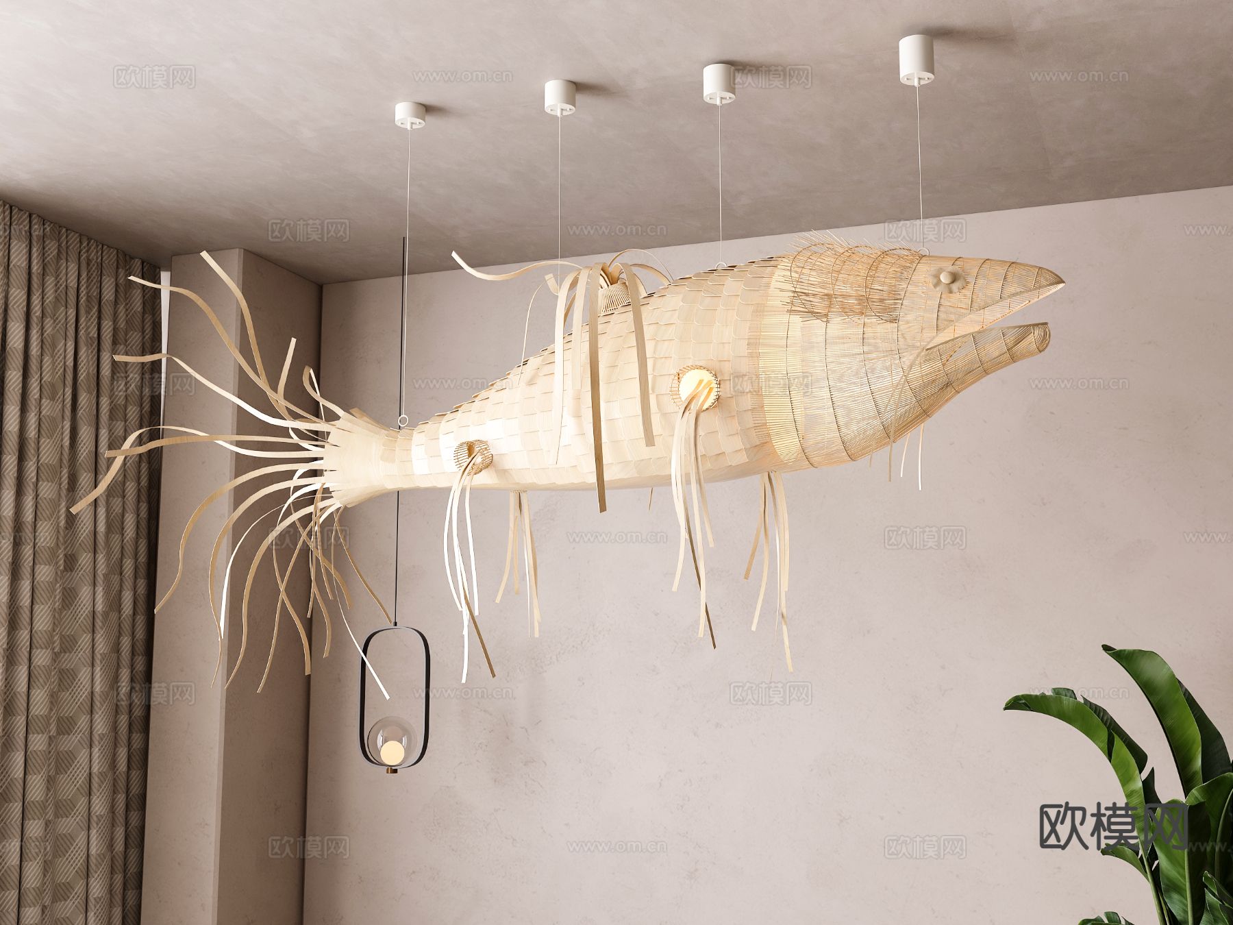 日式鱼吊灯3d模型下载