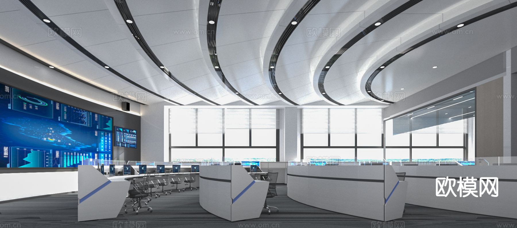 现代监控室 指挥中心 调度中心3d模型下载