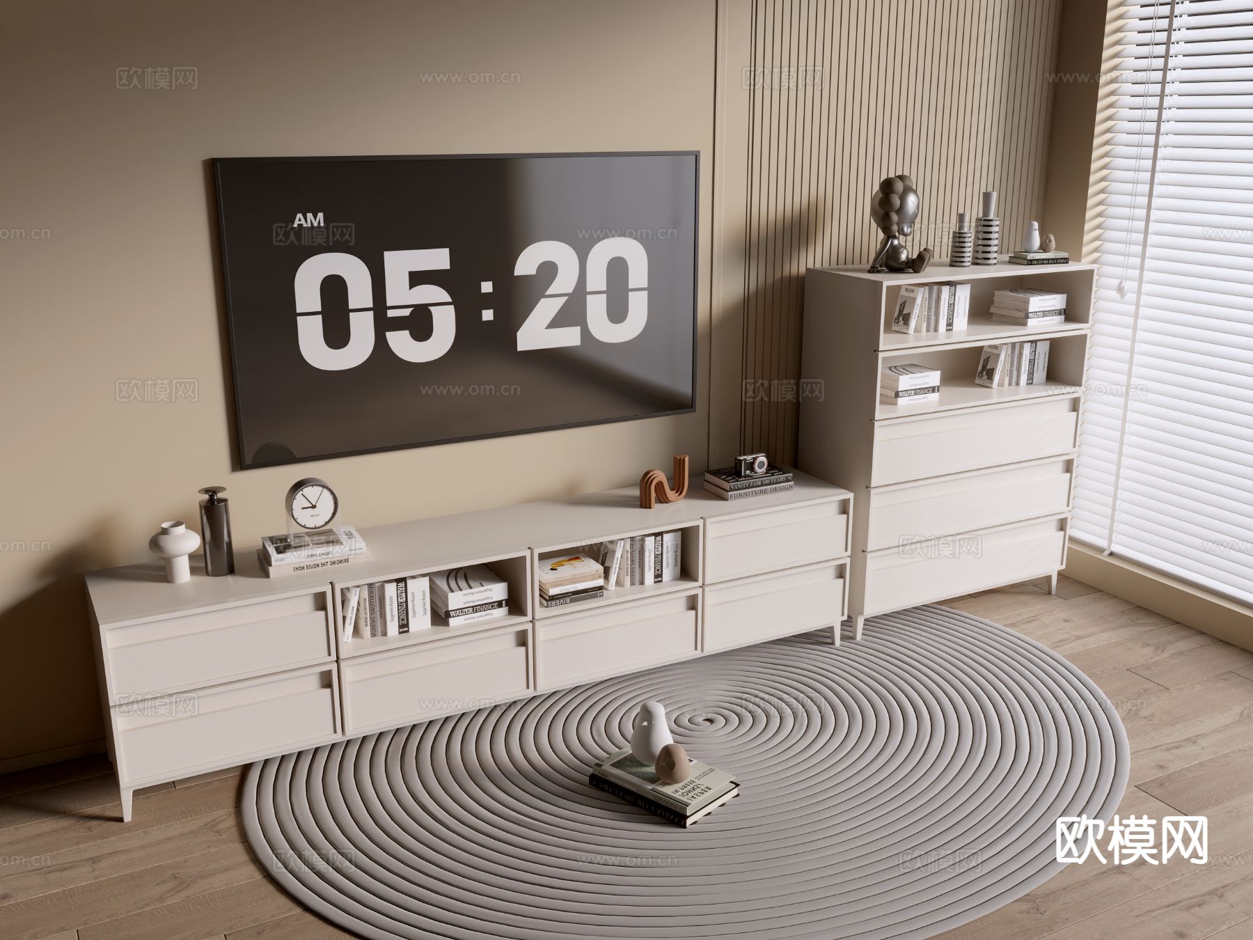 奶油风电视柜3d模型下载