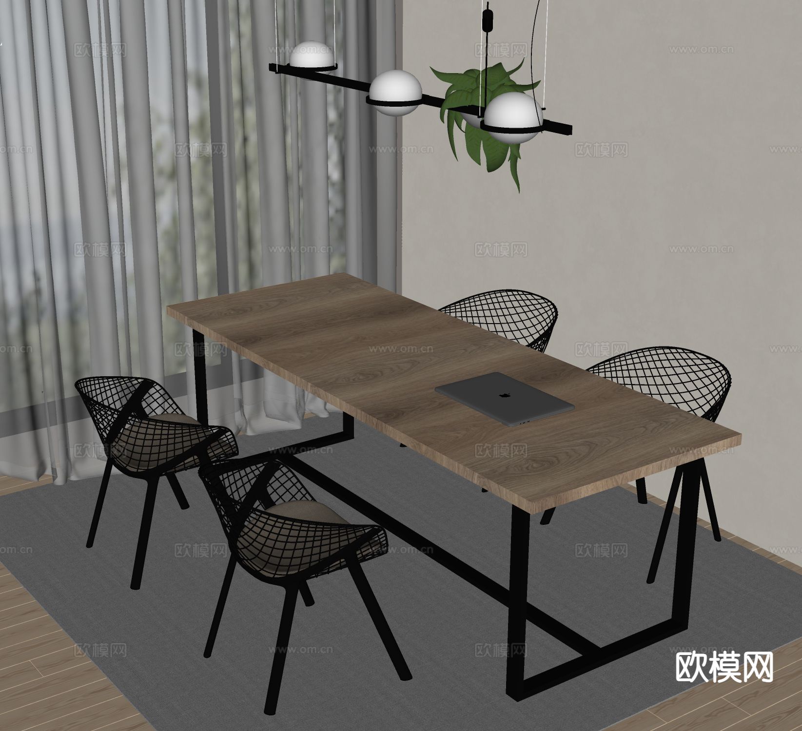 现代书桌椅su模型下载（渲染图1）