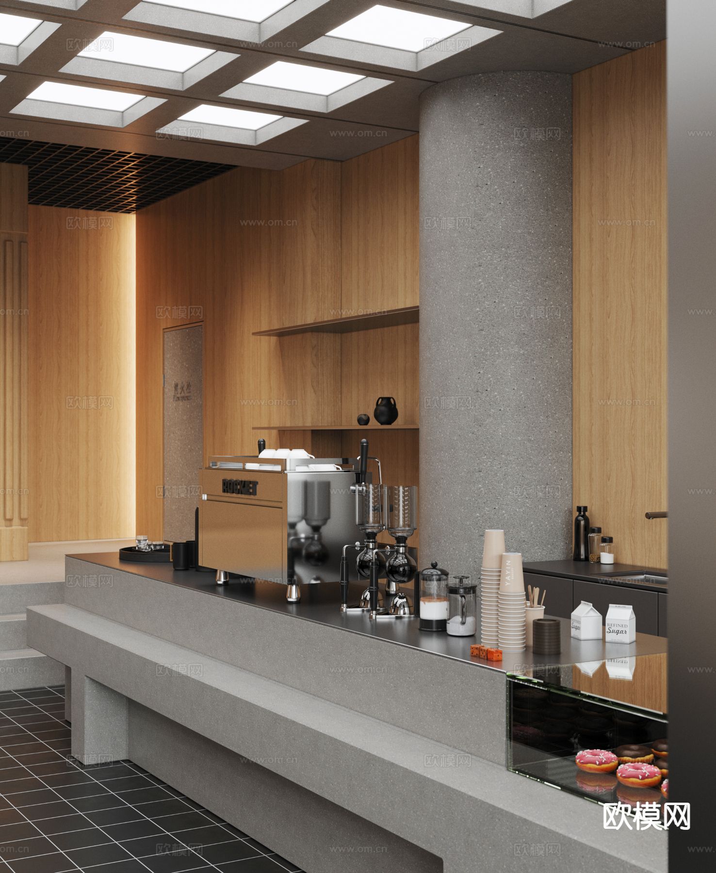 现代咖啡厅 咖啡馆3d模型下载（渲染图2）