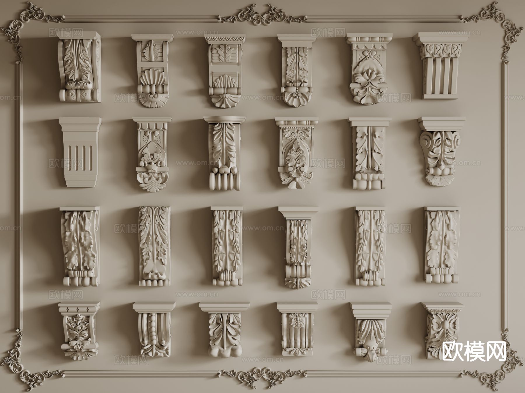 法式柱头 雕花柱头 石膏柱头3d模型下载