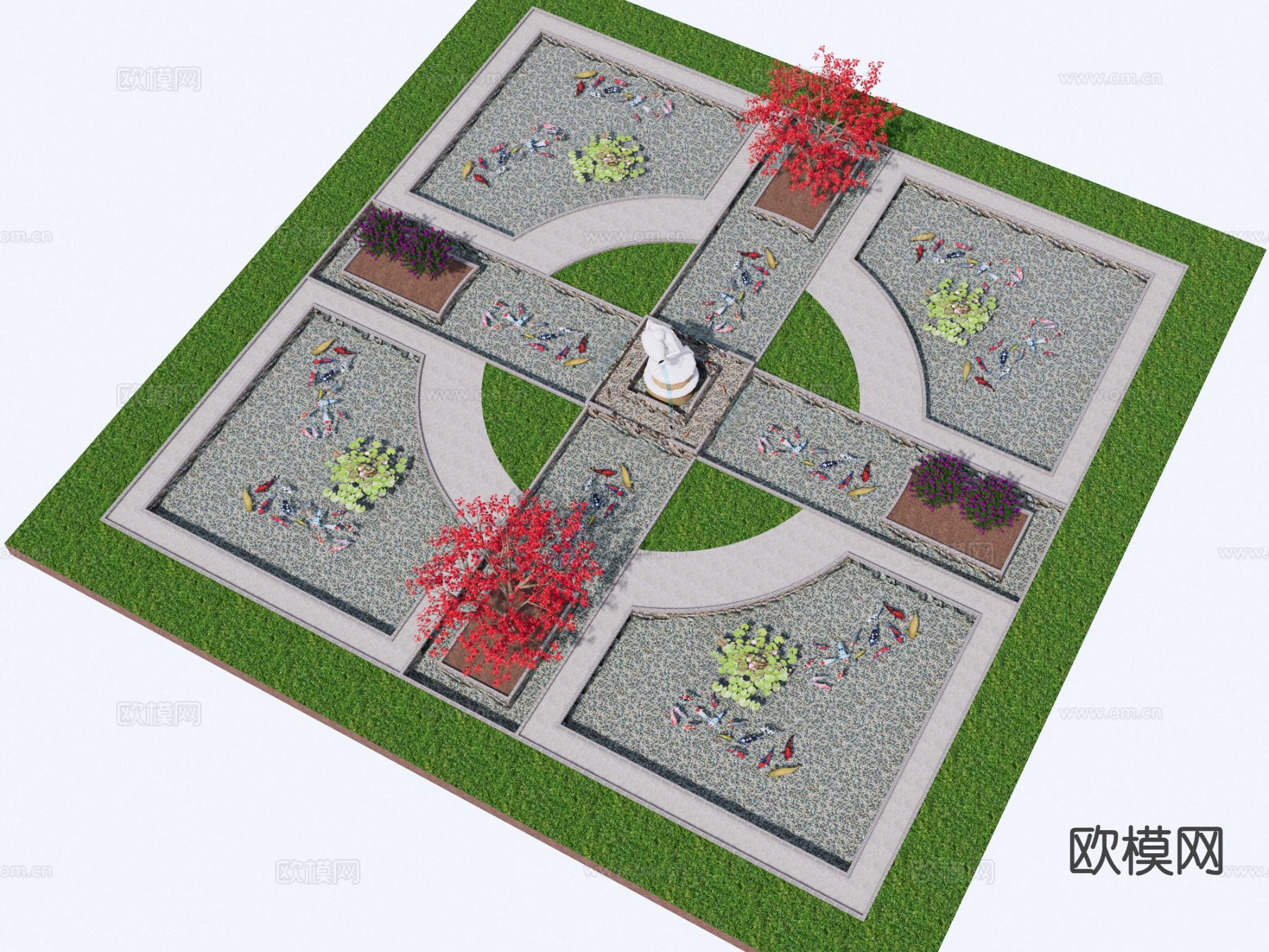 喷泉花坛 景观池su模型
