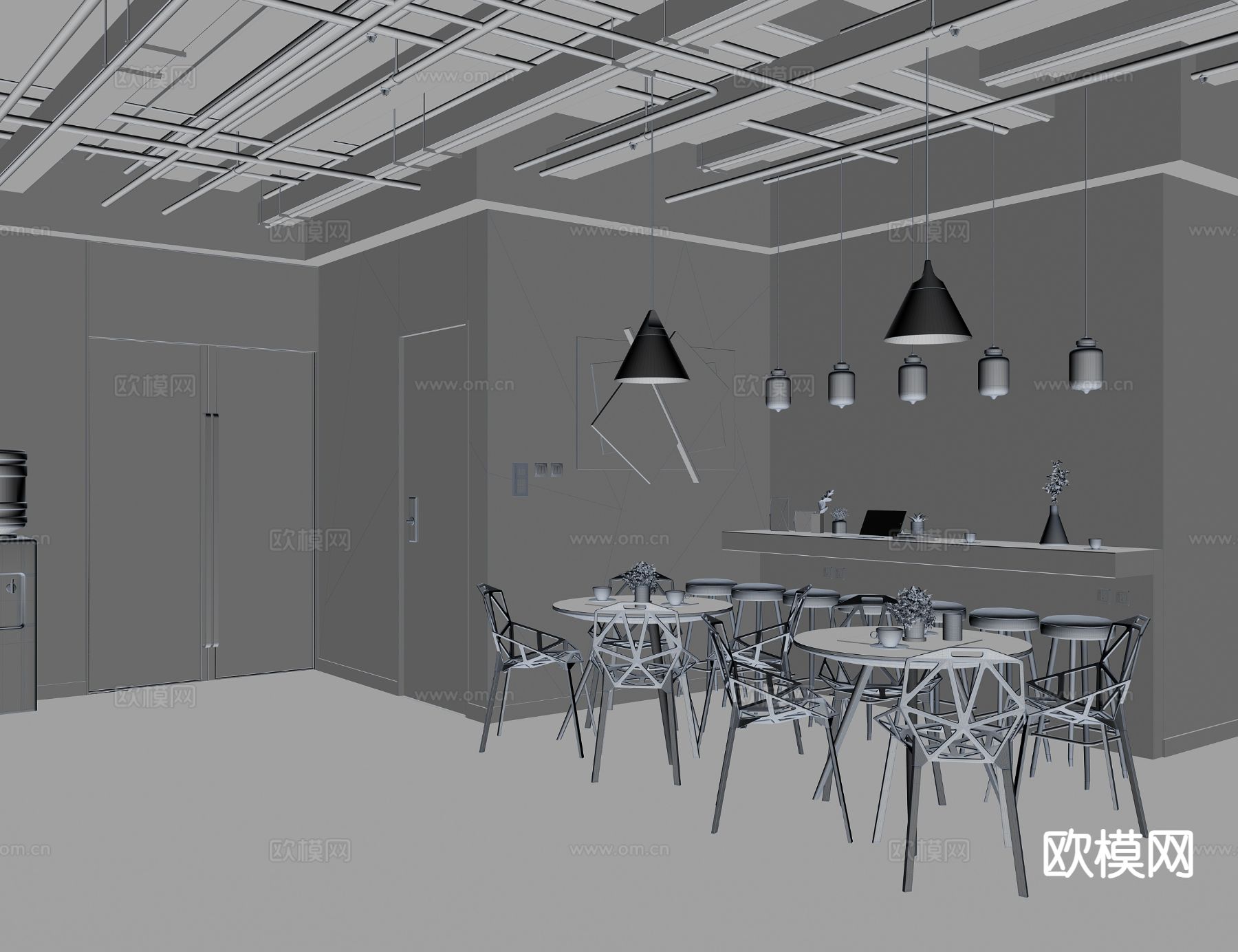工业风茶水间 休闲洽谈区3d模型