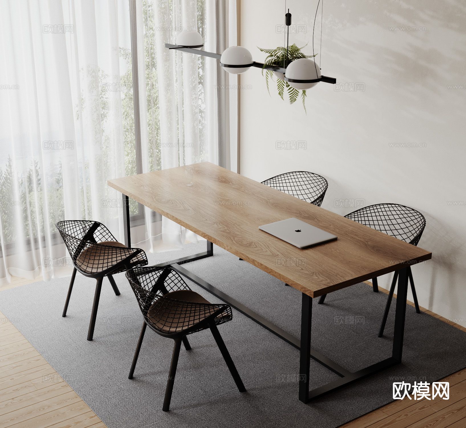 现代书桌椅su模型下载（渲染图2）